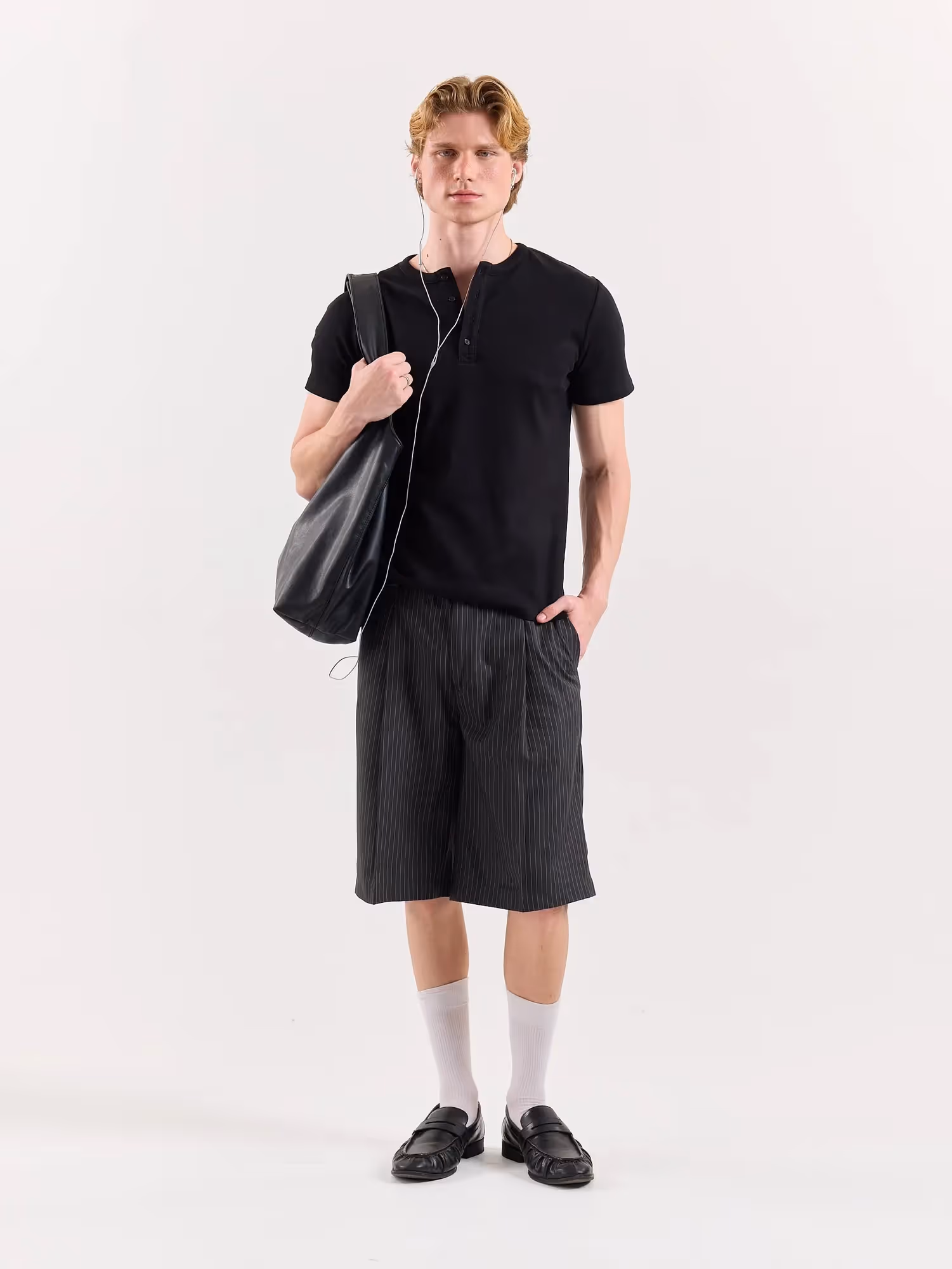 Dark Grey Pinstriped Trouser Shorts  image 1