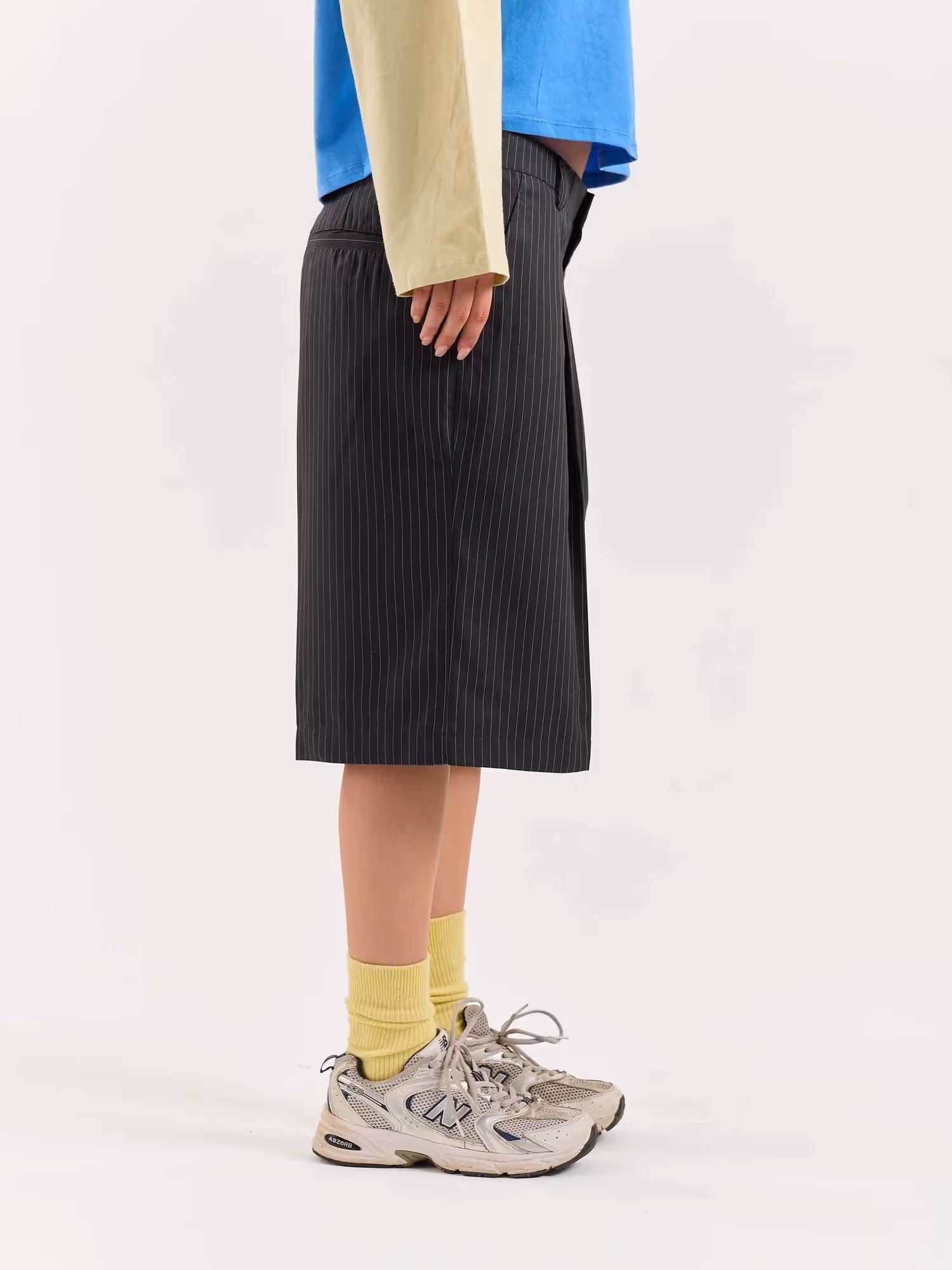 Dark Grey Pinstriped Trouser Shorts  image 5