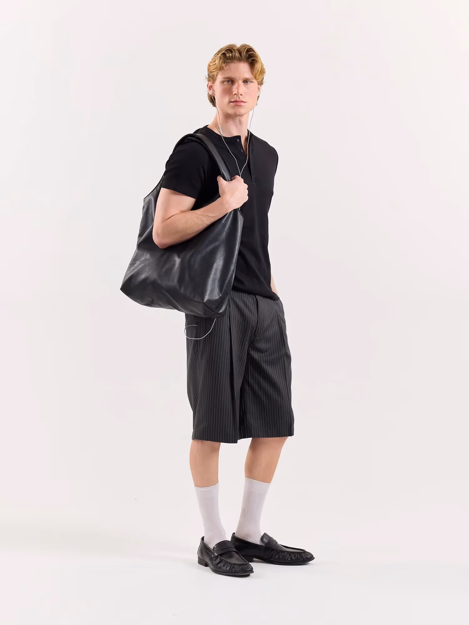 Dark Grey Pinstriped Trouser Shorts  image 6