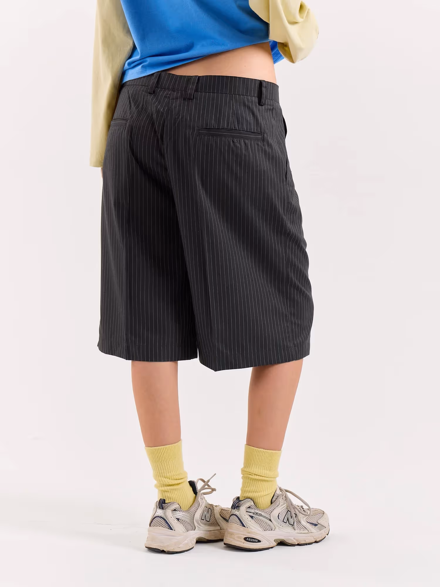 Dark Grey Pinstriped Trouser Shorts  image 8