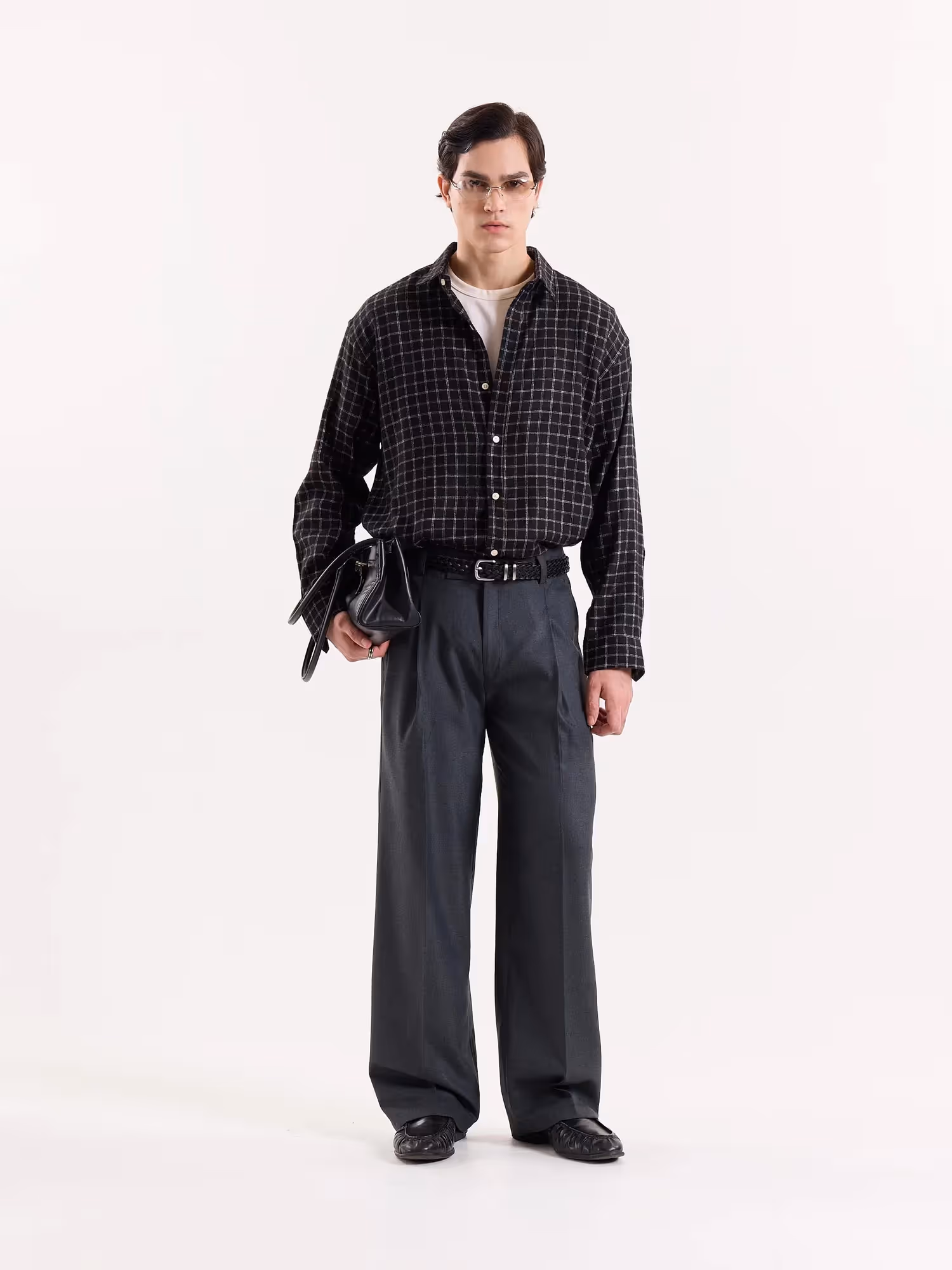 Dark Grey Textured Baggy Fit Trousers image 1