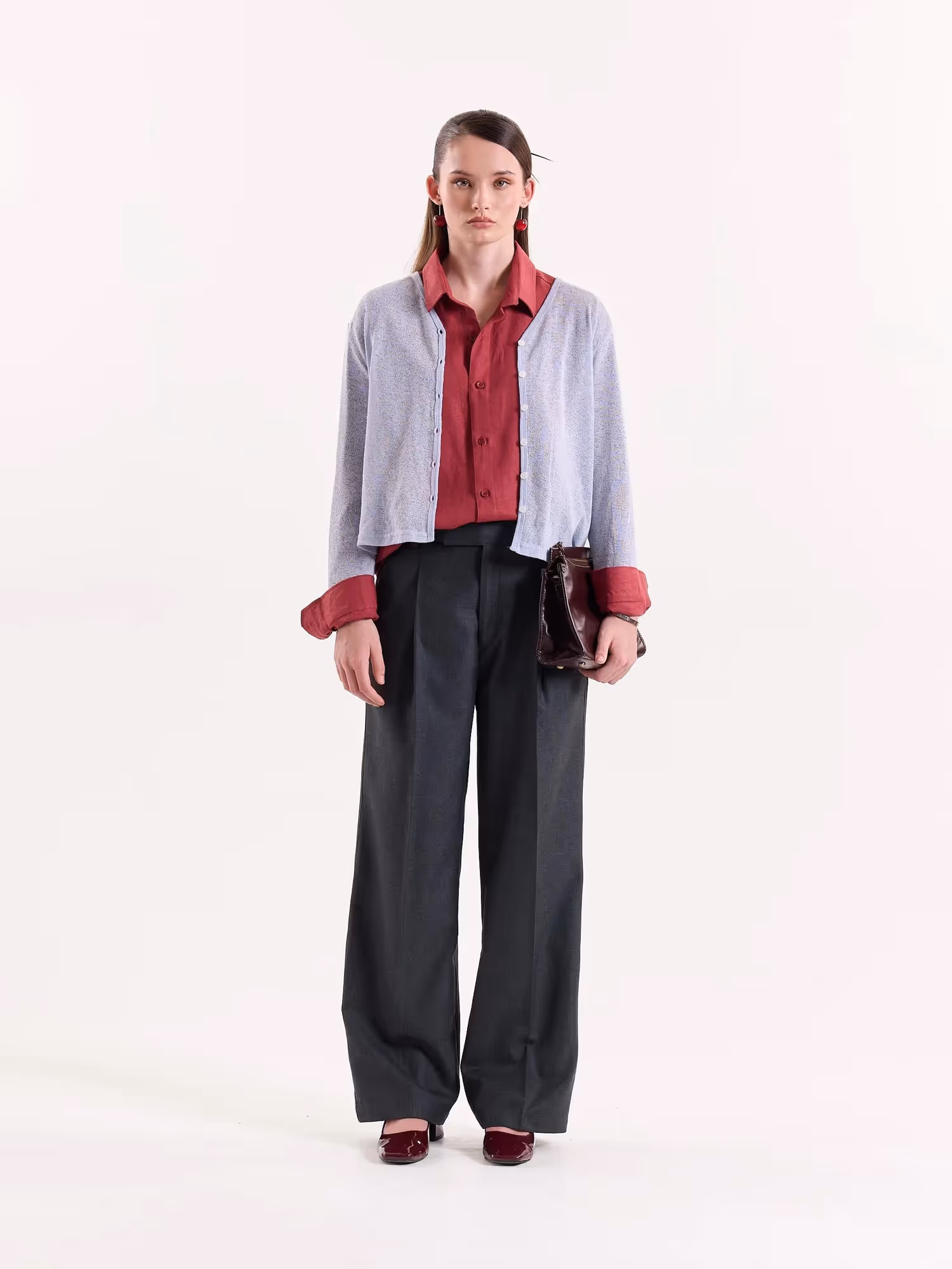 Dark Grey Textured Baggy Fit Trousers image 3