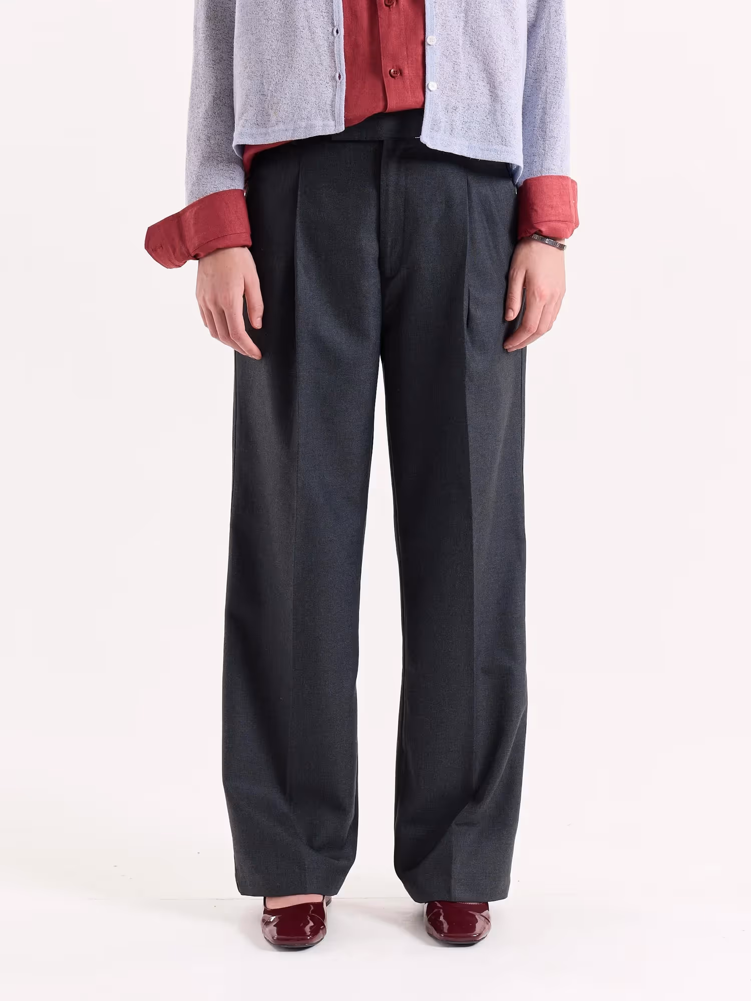 Dark Grey Textured Baggy Fit Trousers image 4