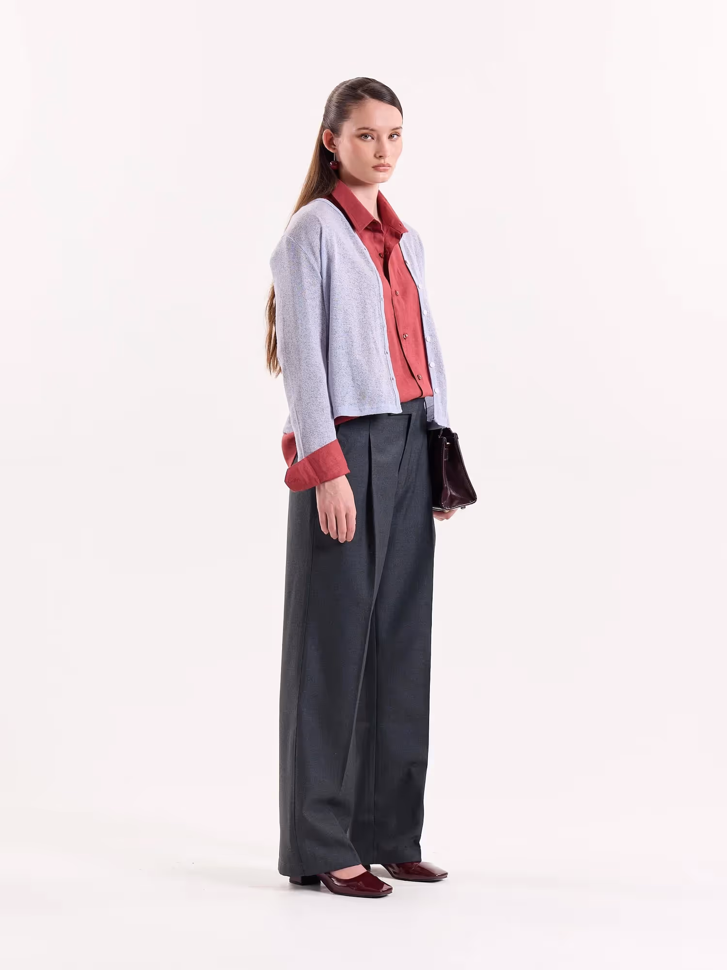 Dark Grey Textured Baggy Fit Trousers image 7