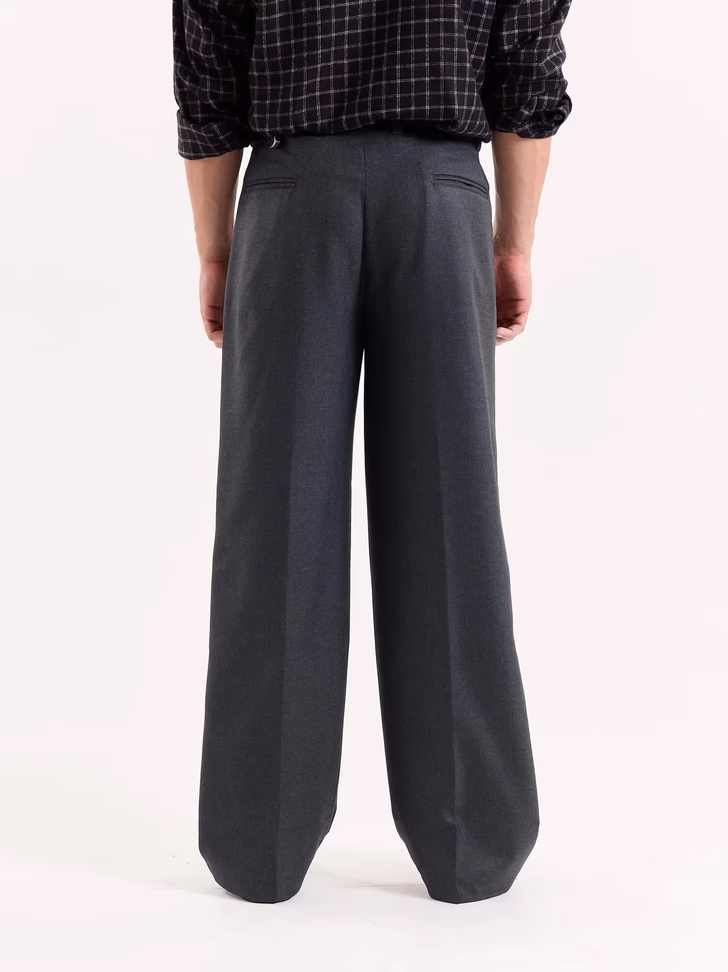 Dark Grey Textured Baggy Fit Trousers image 8