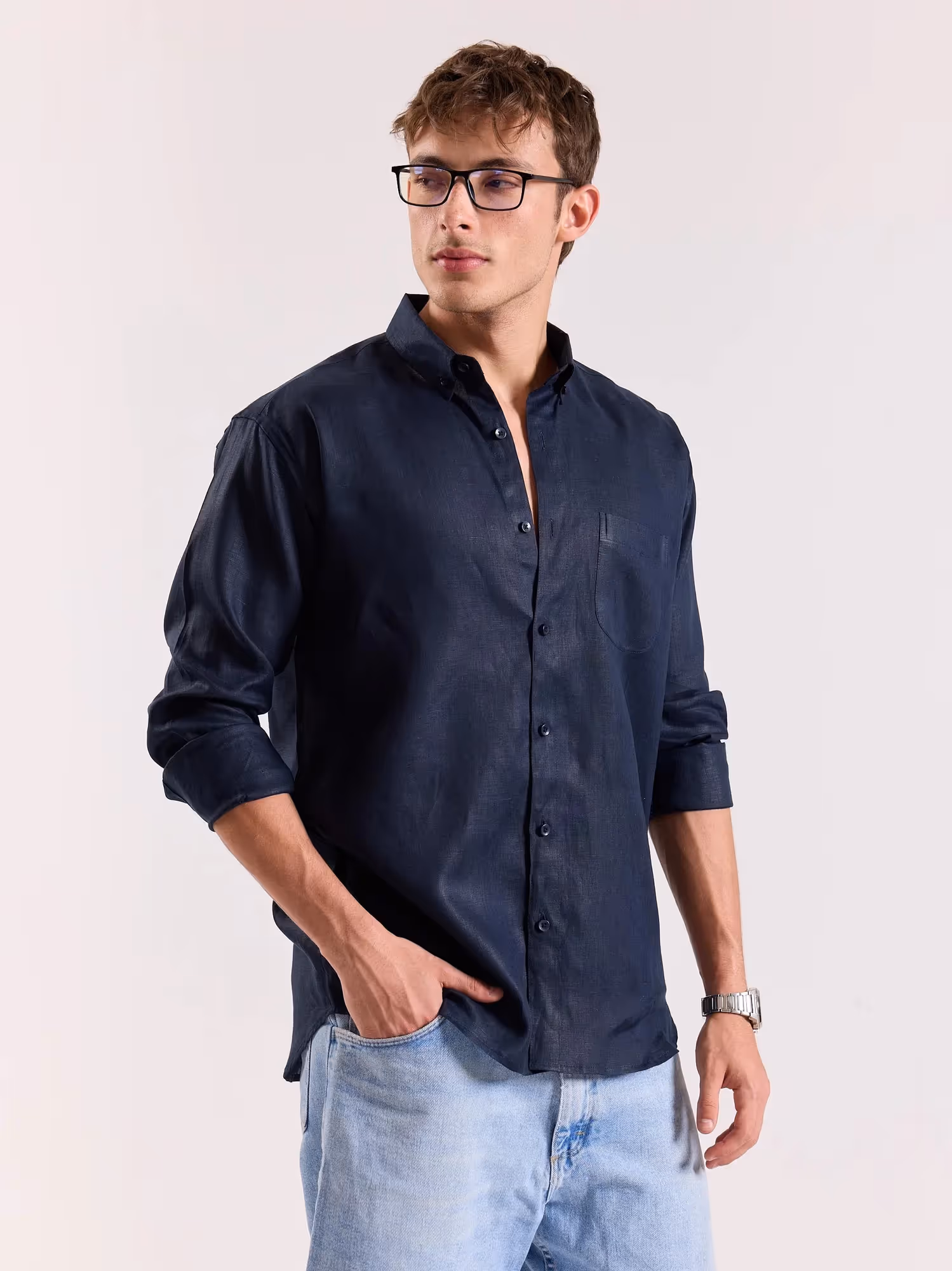 Dark Navy Irish Linen Shirt image 6