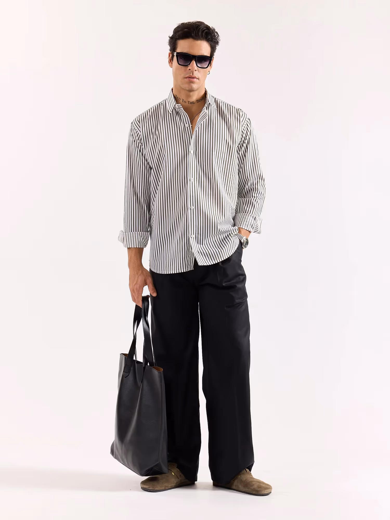 Dark Olive & White Striped Poplin Shirt image 1