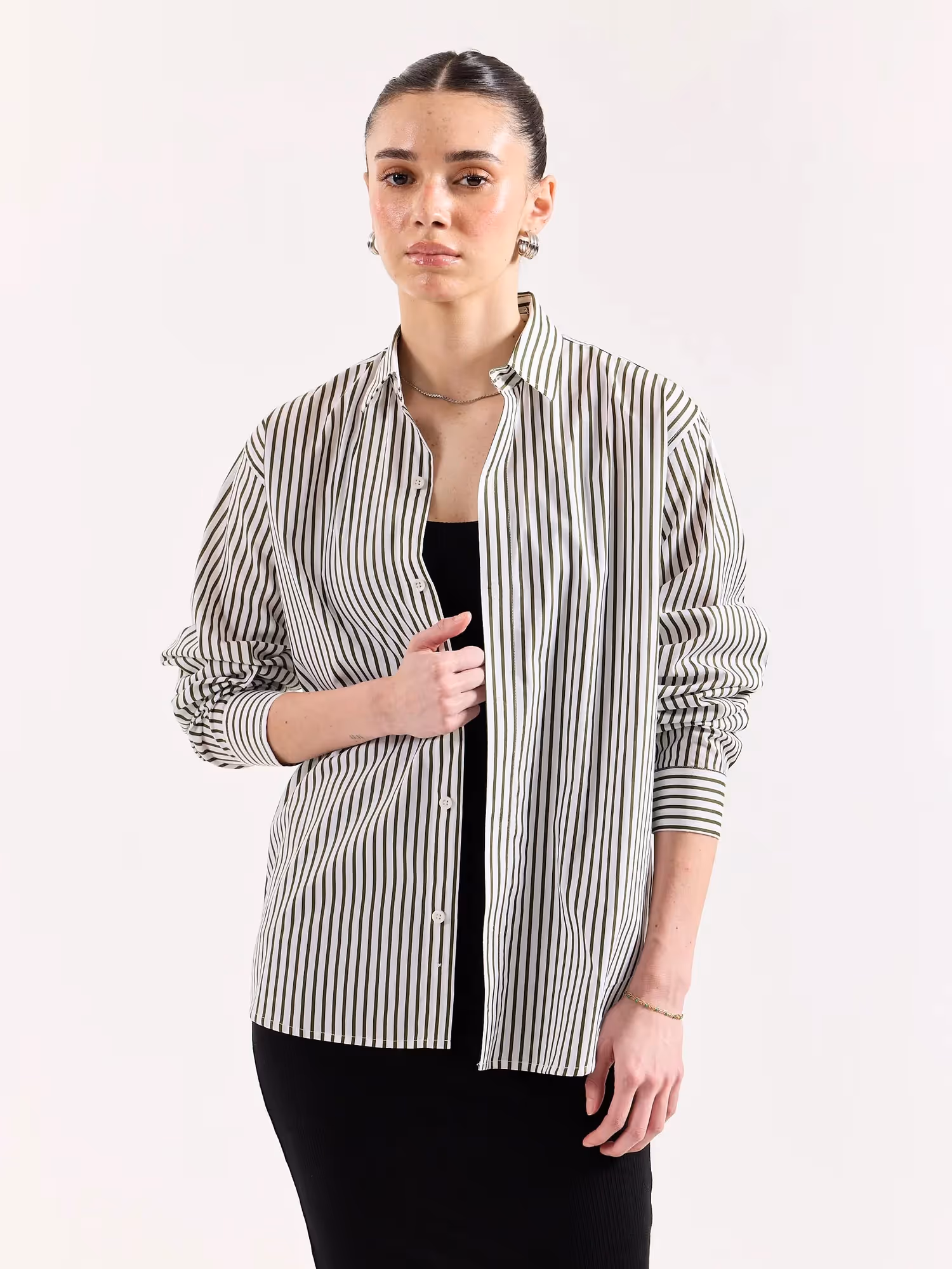 Dark Olive & White Striped Poplin Shirt image 4