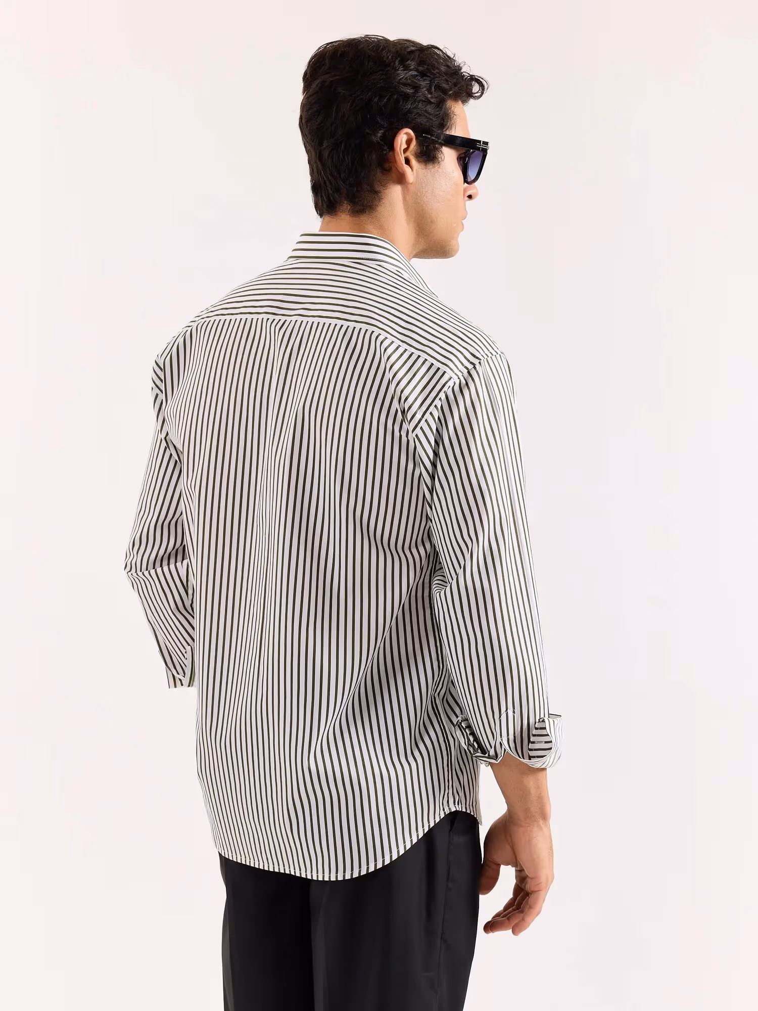 Dark Olive & White Striped Poplin Shirt image 8