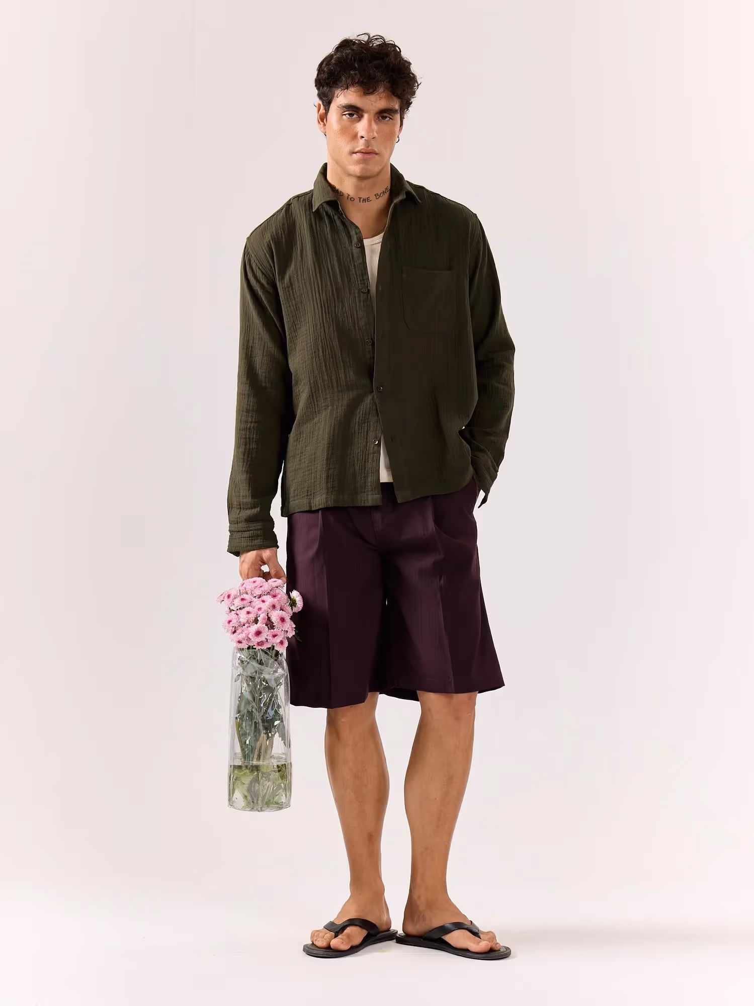 Dark Olive Gauze Holiday Shirt image 1
