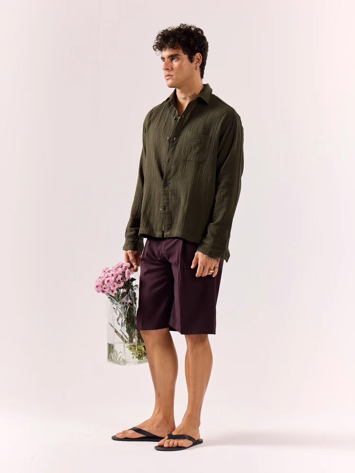 Dark Olive Gauze Holiday Shirt  image 2