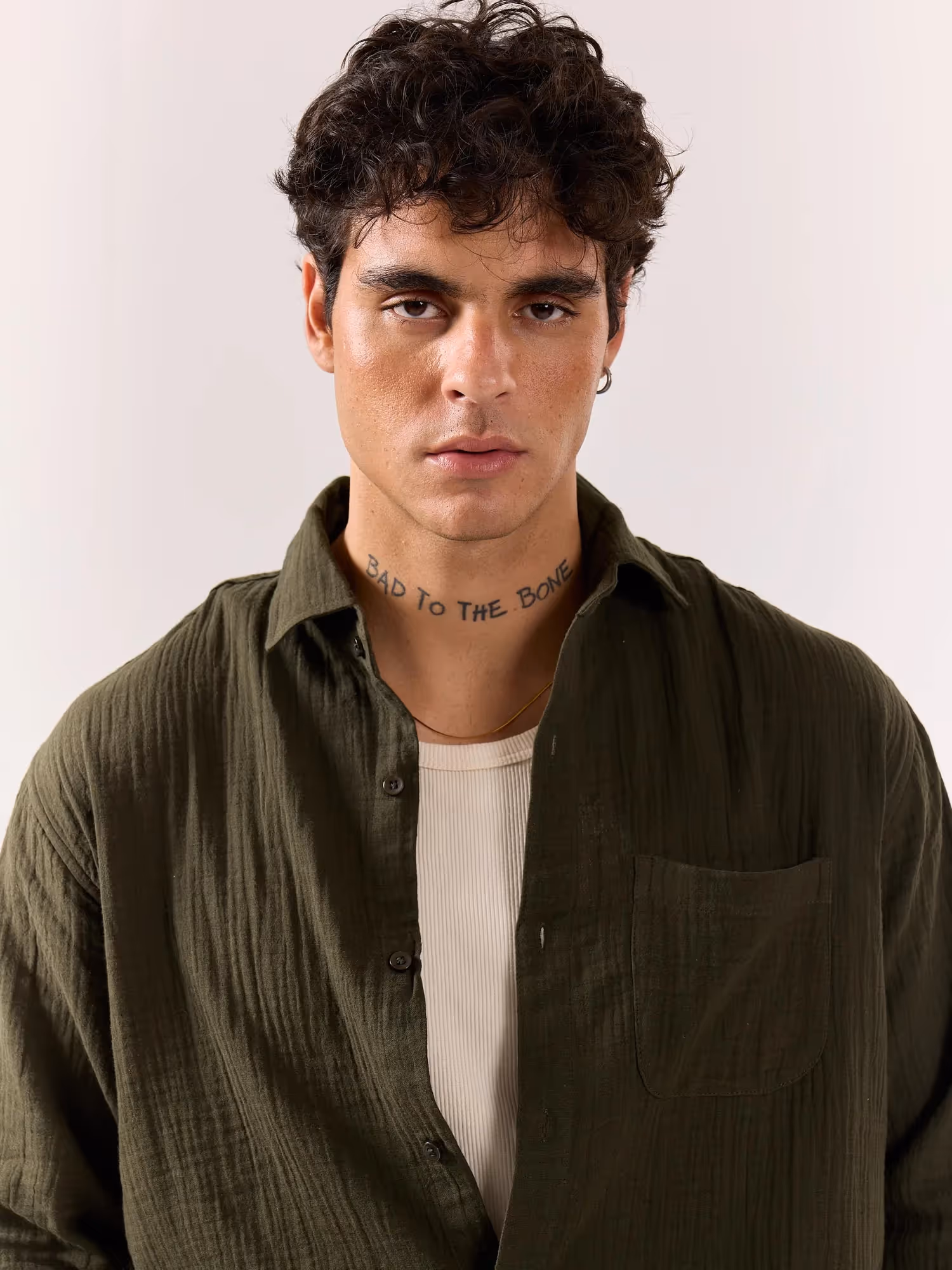 Dark Olive Gauze Holiday Shirt  image 4