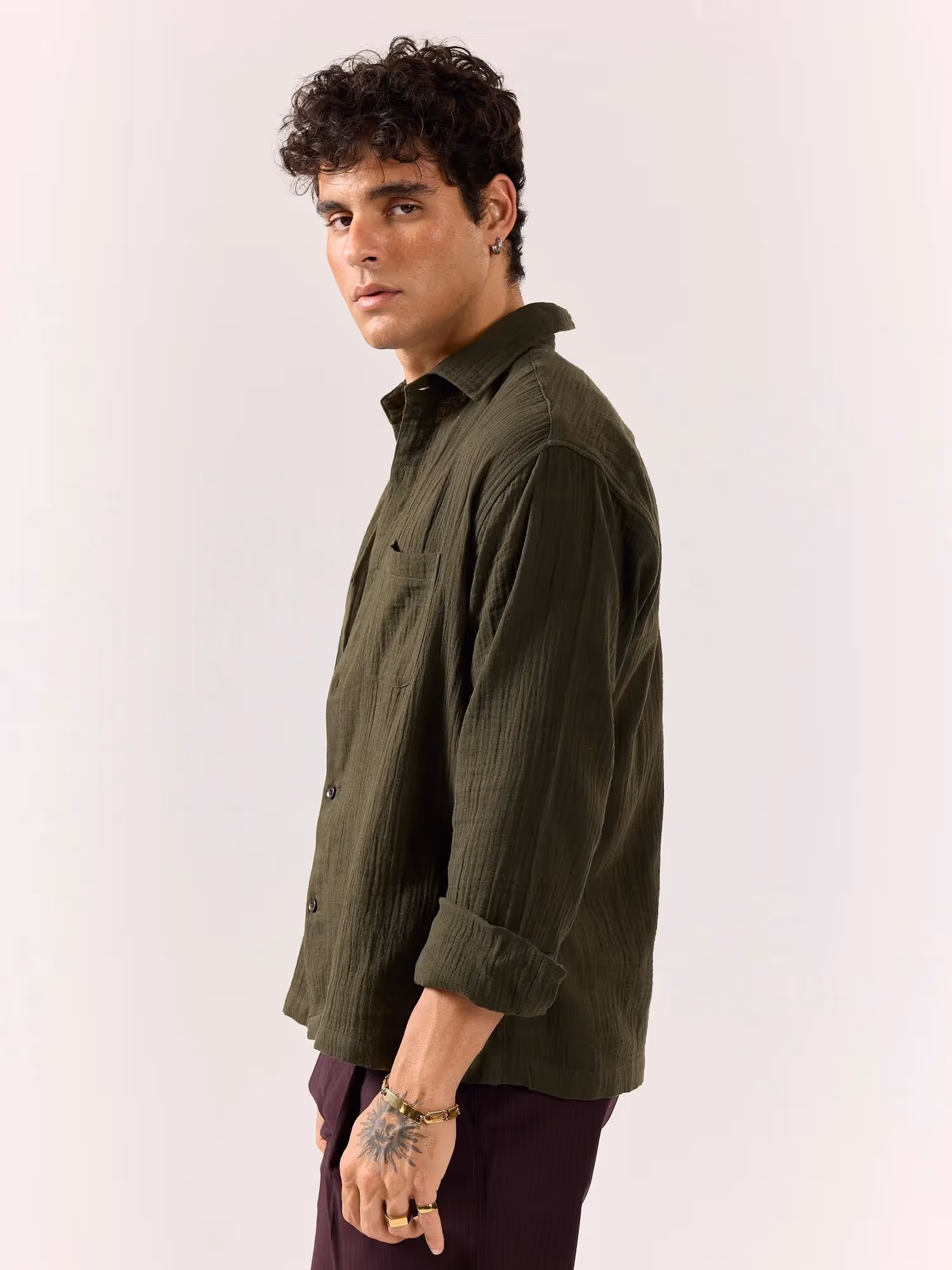 Dark Olive Gauze Holiday Shirt  image 6