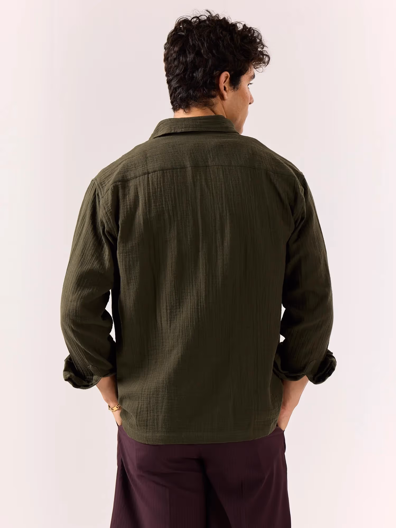 Dark Olive Gauze Holiday Shirt  image 7