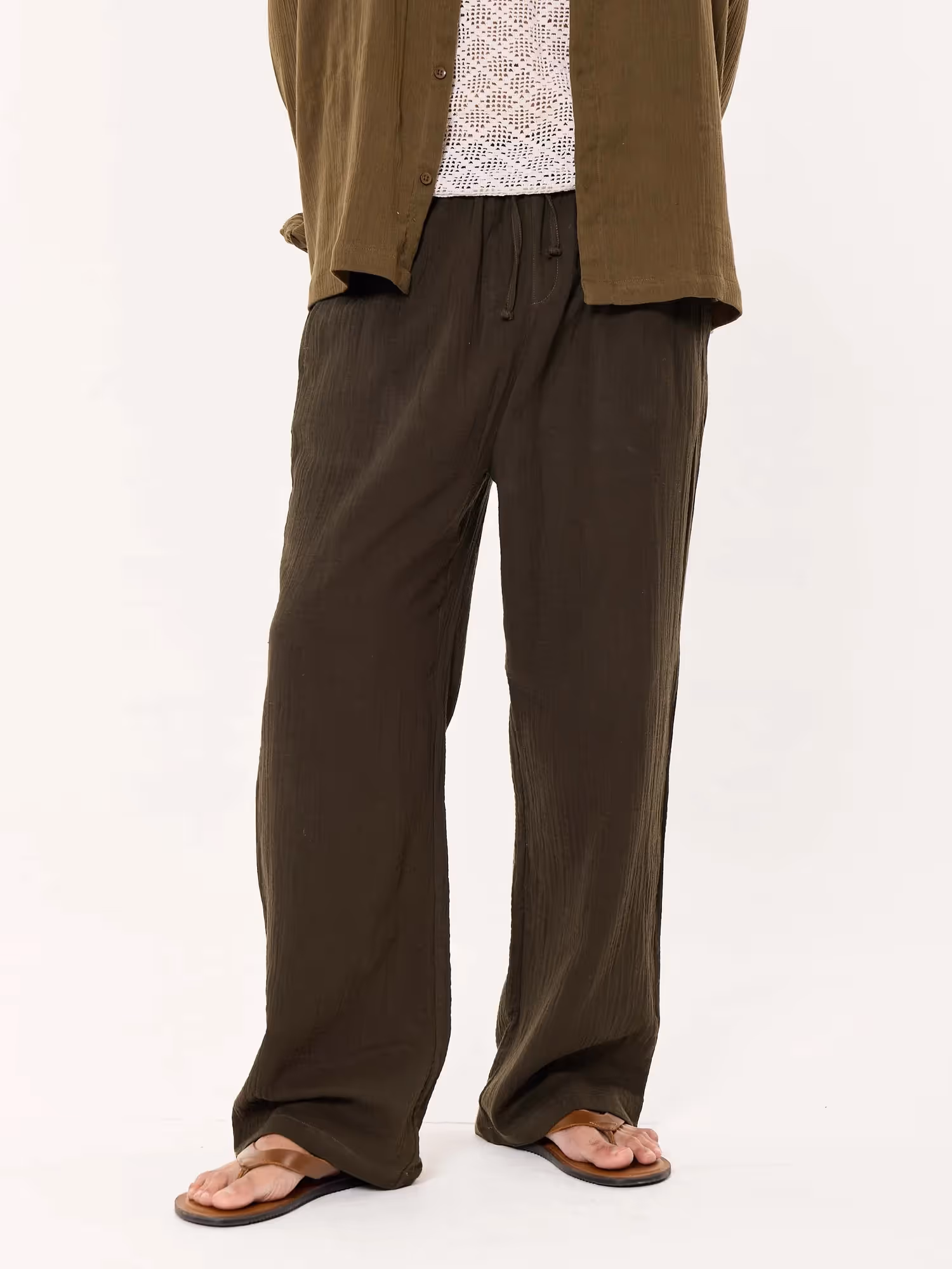 Dark Olive Gauze Pull-on Pants  image 2