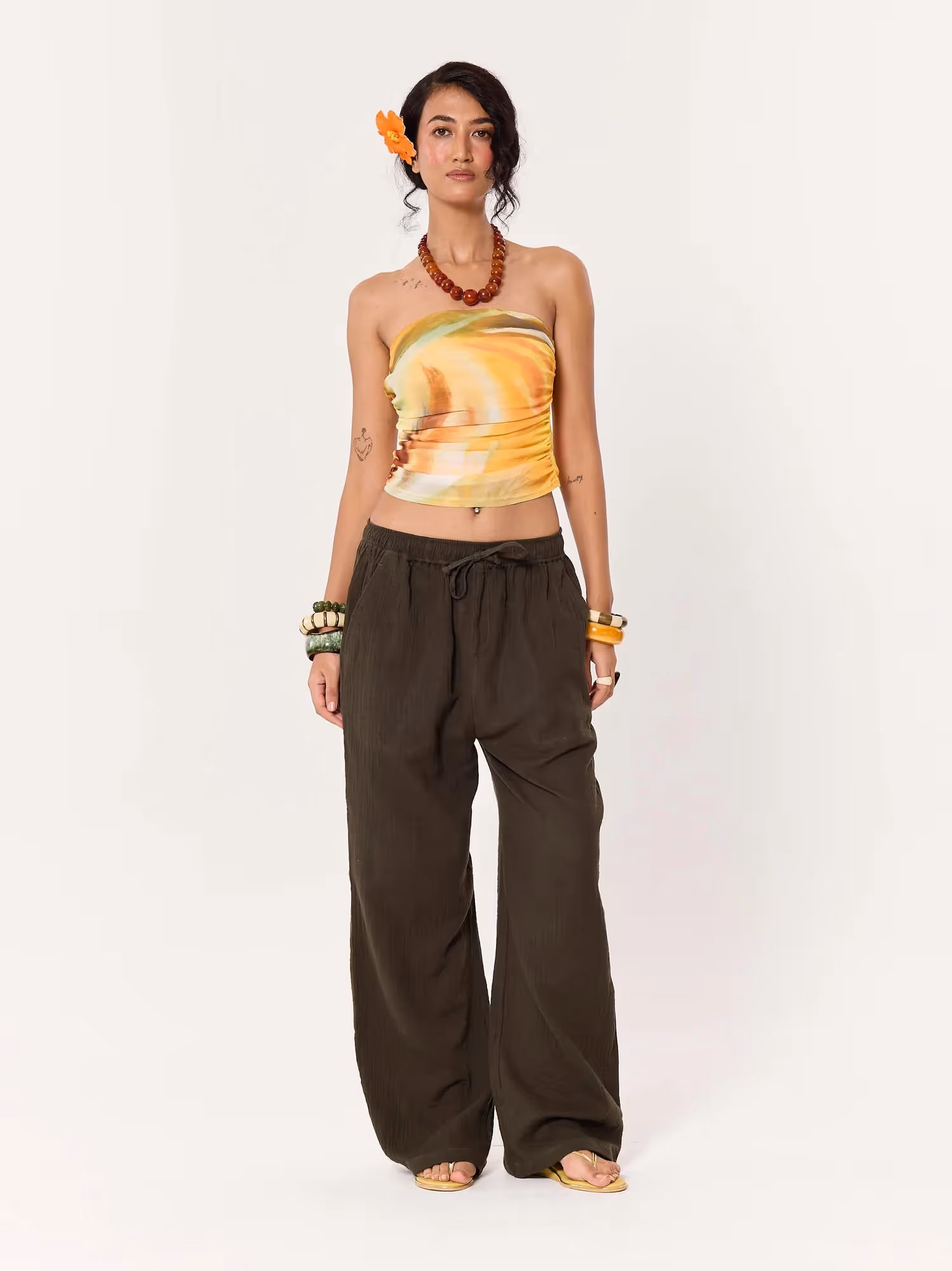 Dark Olive Gauze Pull-on Pants  image 3