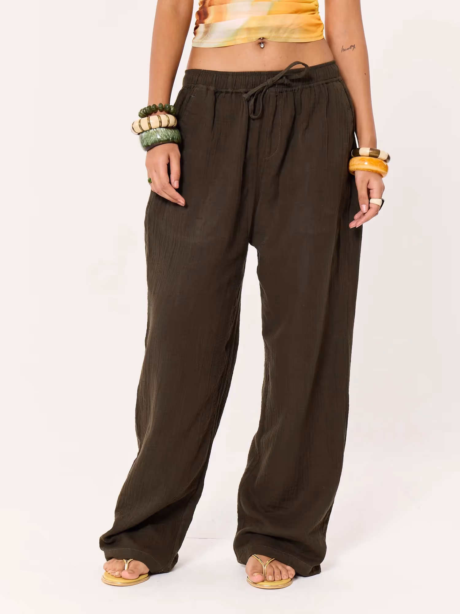 Dark Olive Gauze Pull-on Pants  image 4