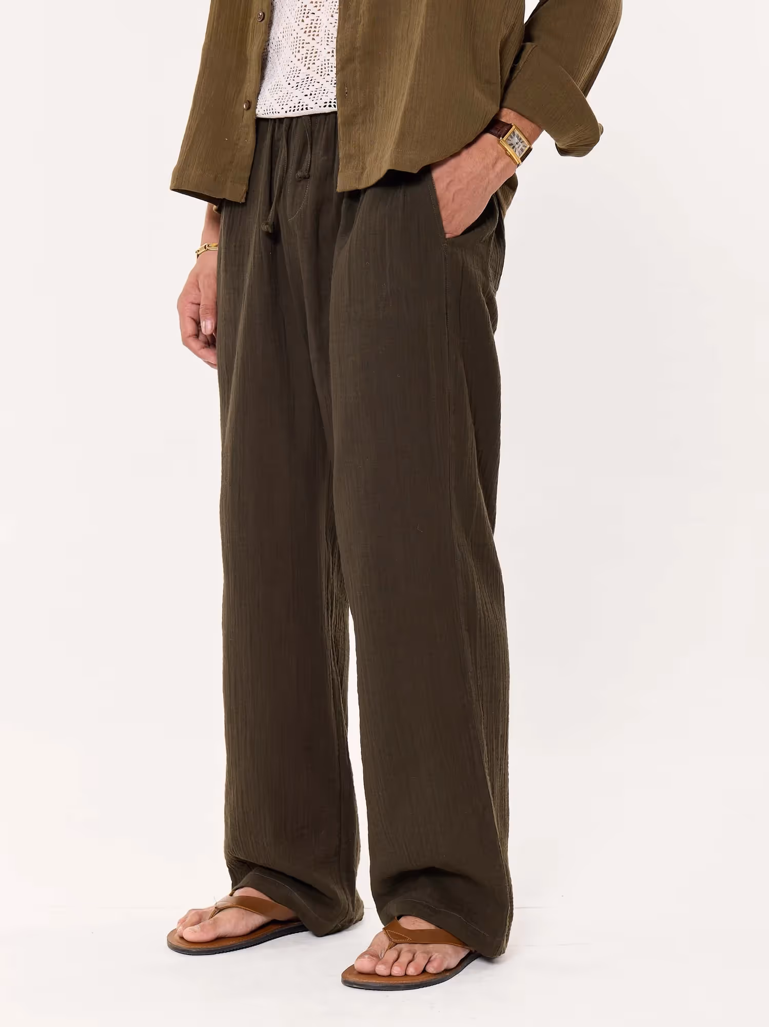Dark Olive Gauze Pull-on Pants  image 5