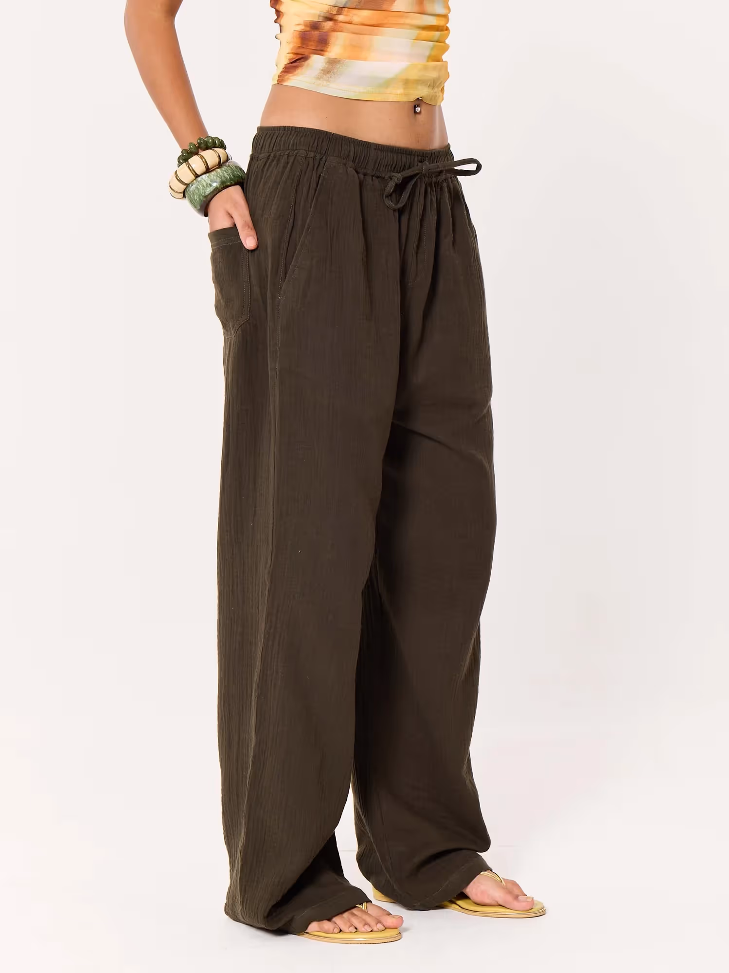 Dark Olive Gauze Pull-on Pants  image 6