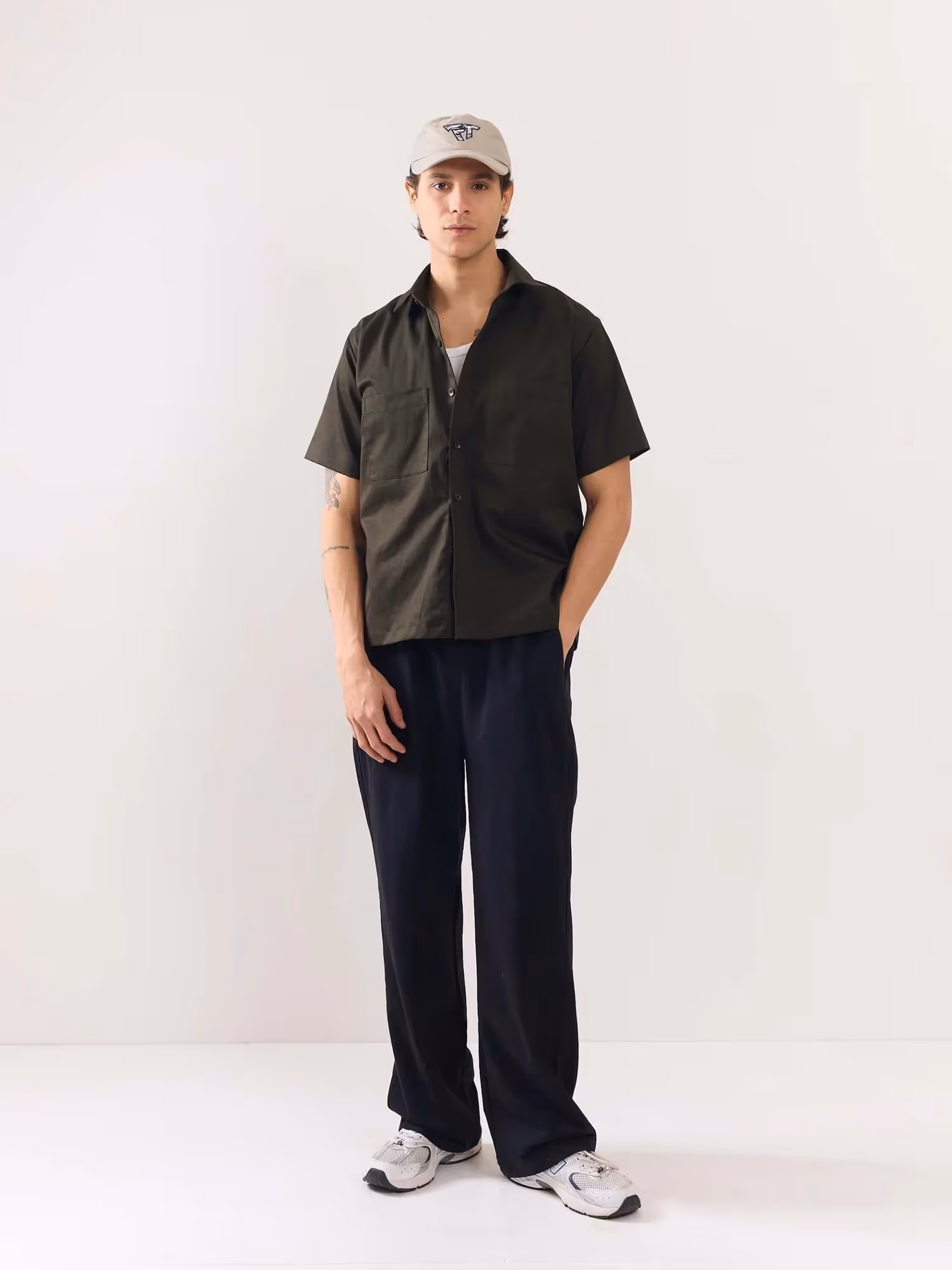 Dark Olive Twill Cropped Shirt  image 1