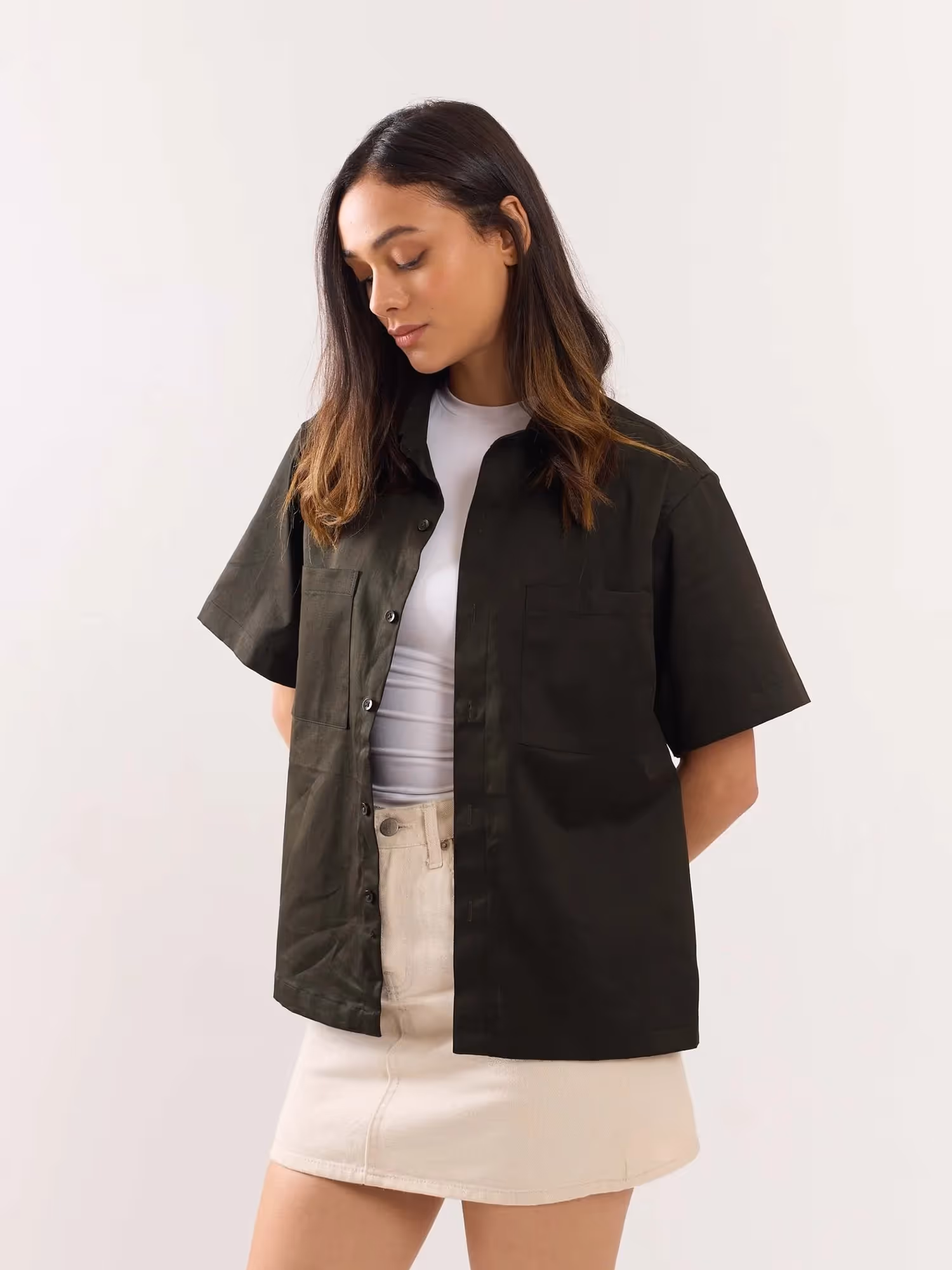 Dark Olive Twill Cropped Shirt  image 6