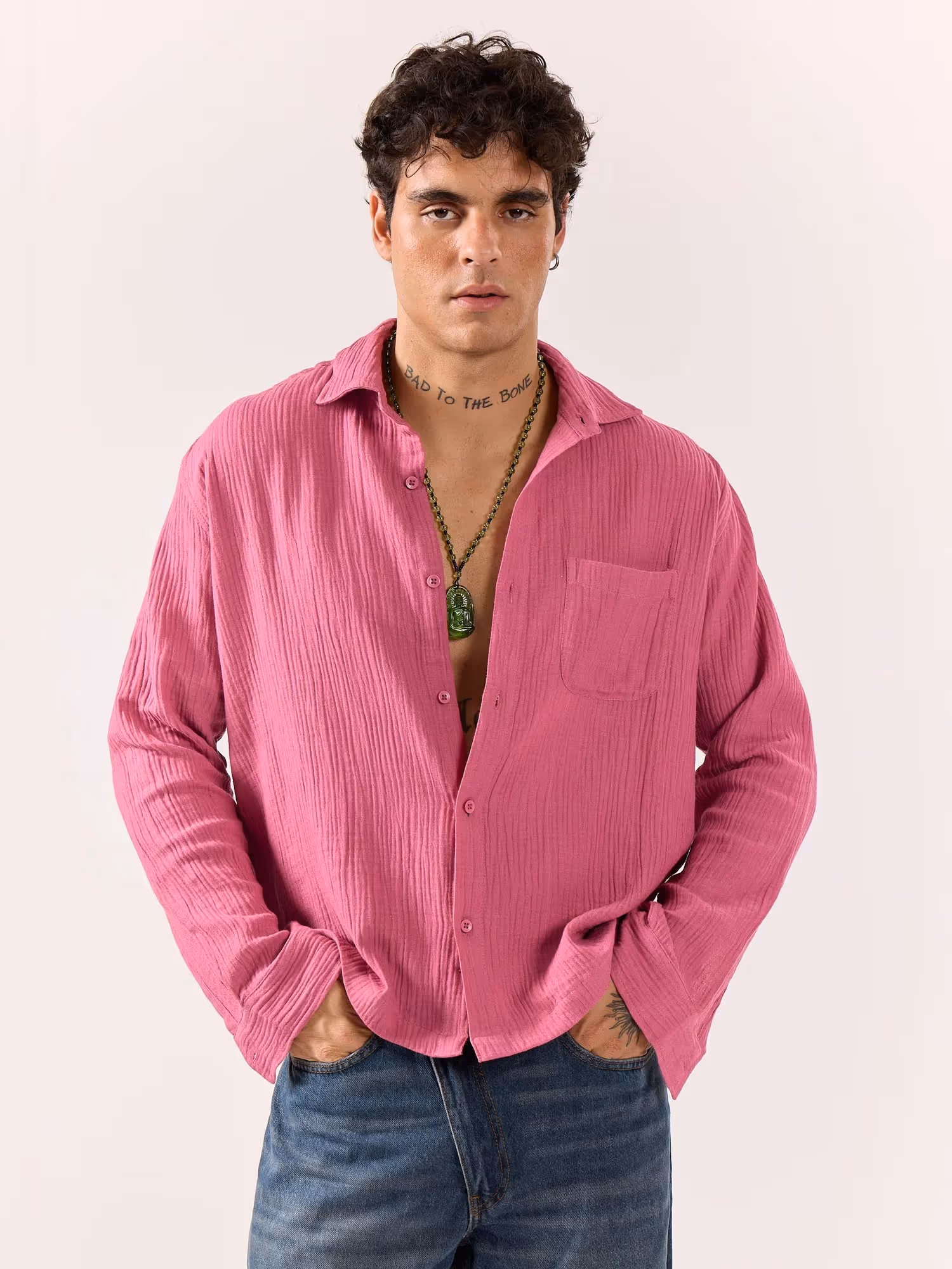 Dark Pink Gauze Holiday Shirt image 5