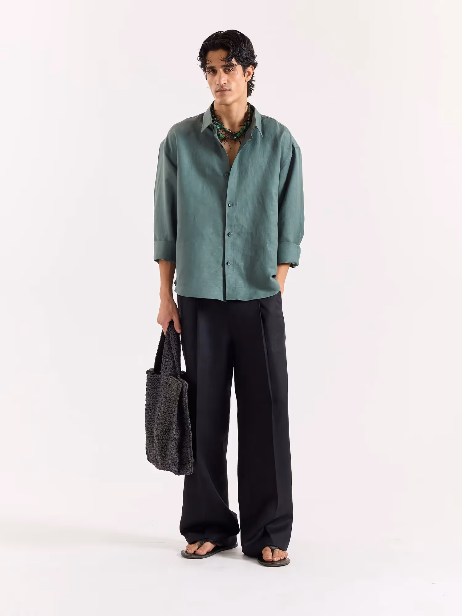 Dark Sage Linen Cropped Shirt image 1