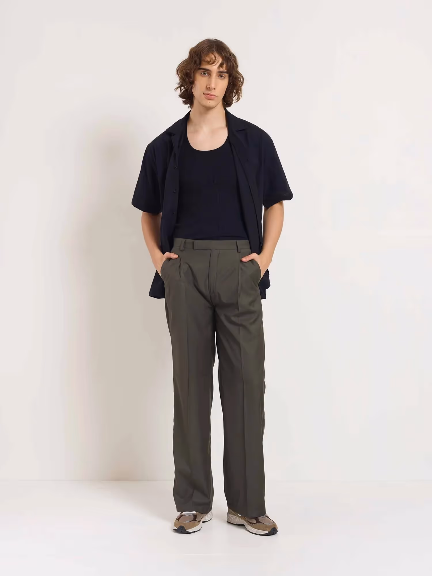 Dark Taupe Baggy Fit Trousers image 1