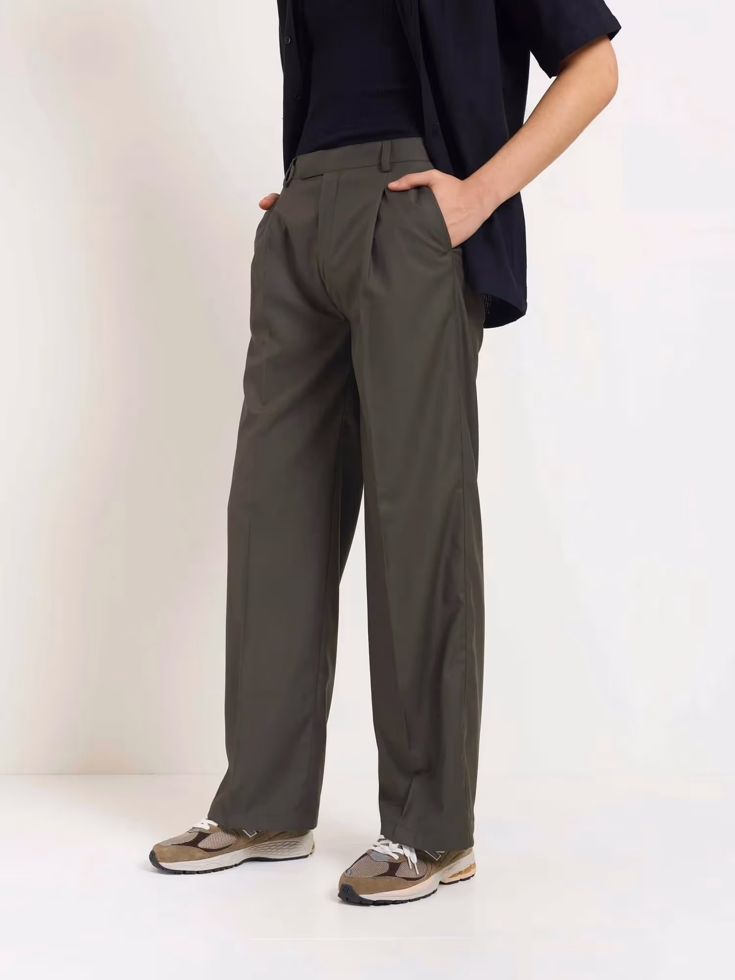 Dark Taupe Baggy Fit Trousers image 4