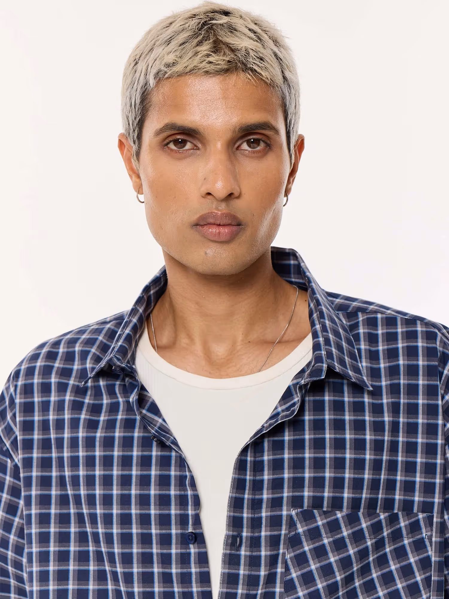 Deep Blue Checkered Oversized Cropped Shirt image 8