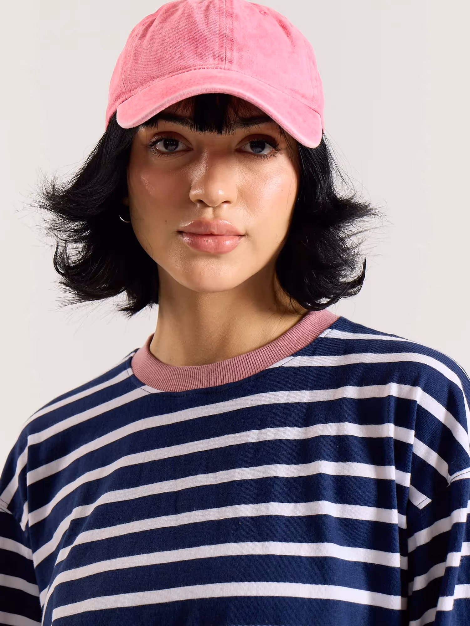 Deep Navy & White Striped Loose Fit Cropped T-Shirt image 8