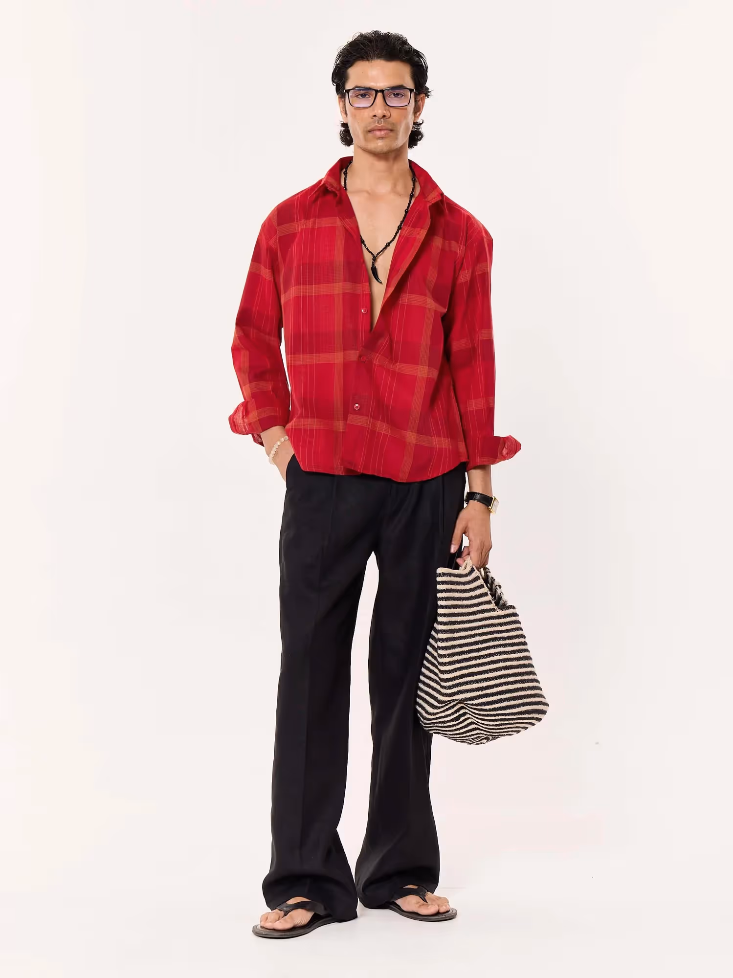 Deep Red Windowpane Cropped Shirt image 1