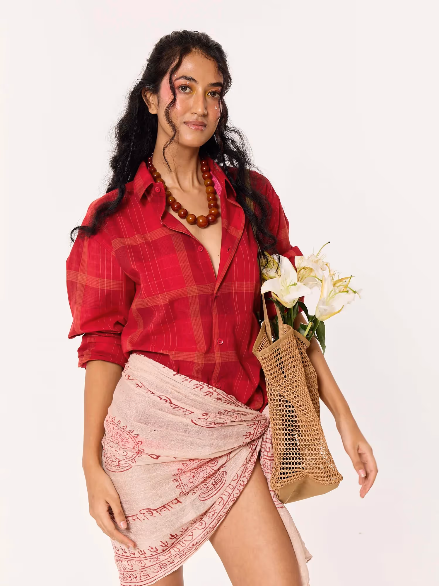 Deep Red Windowpane Cropped Shirt  image 6