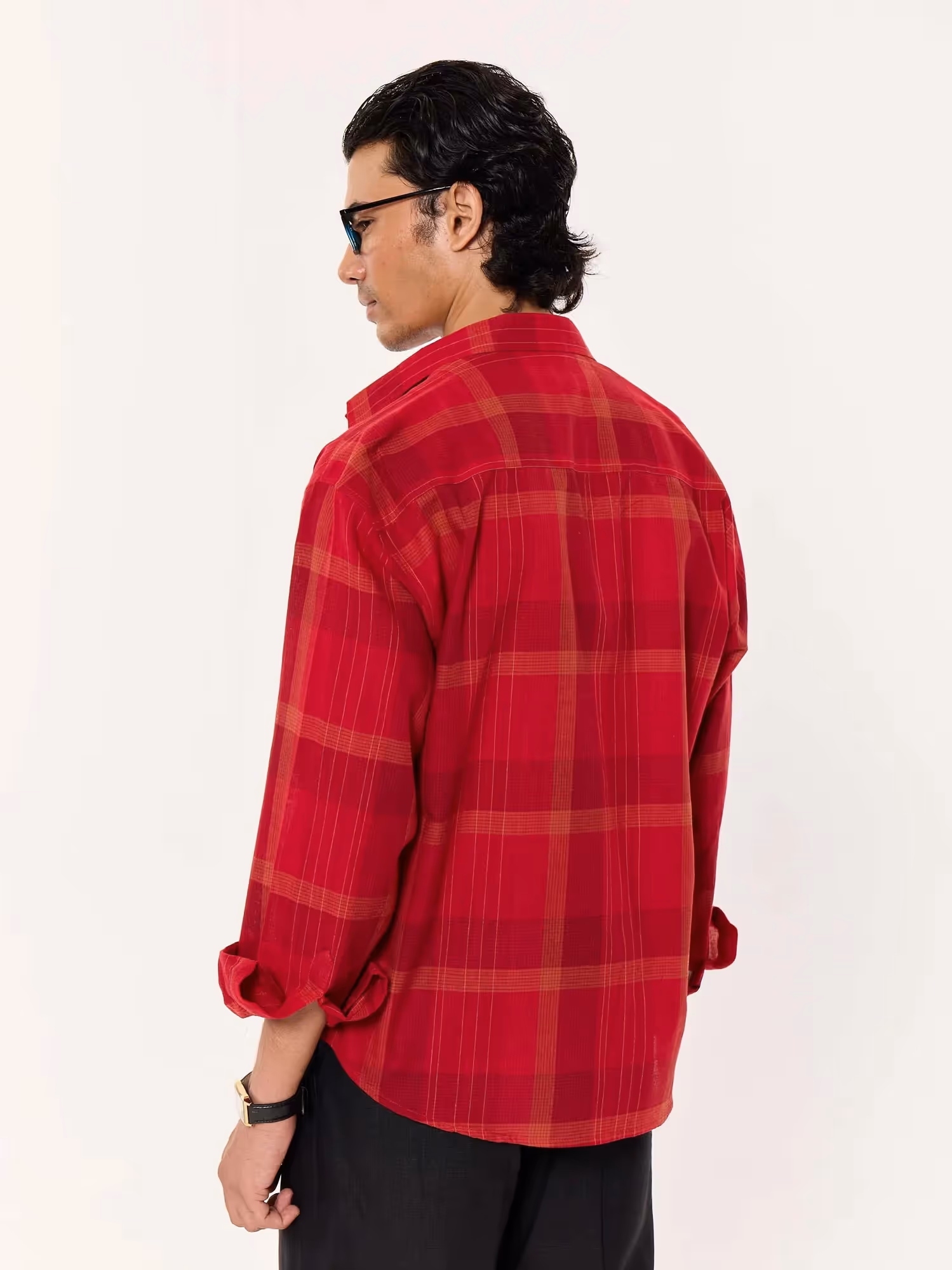 Deep Red Windowpane Cropped Shirt  image 7