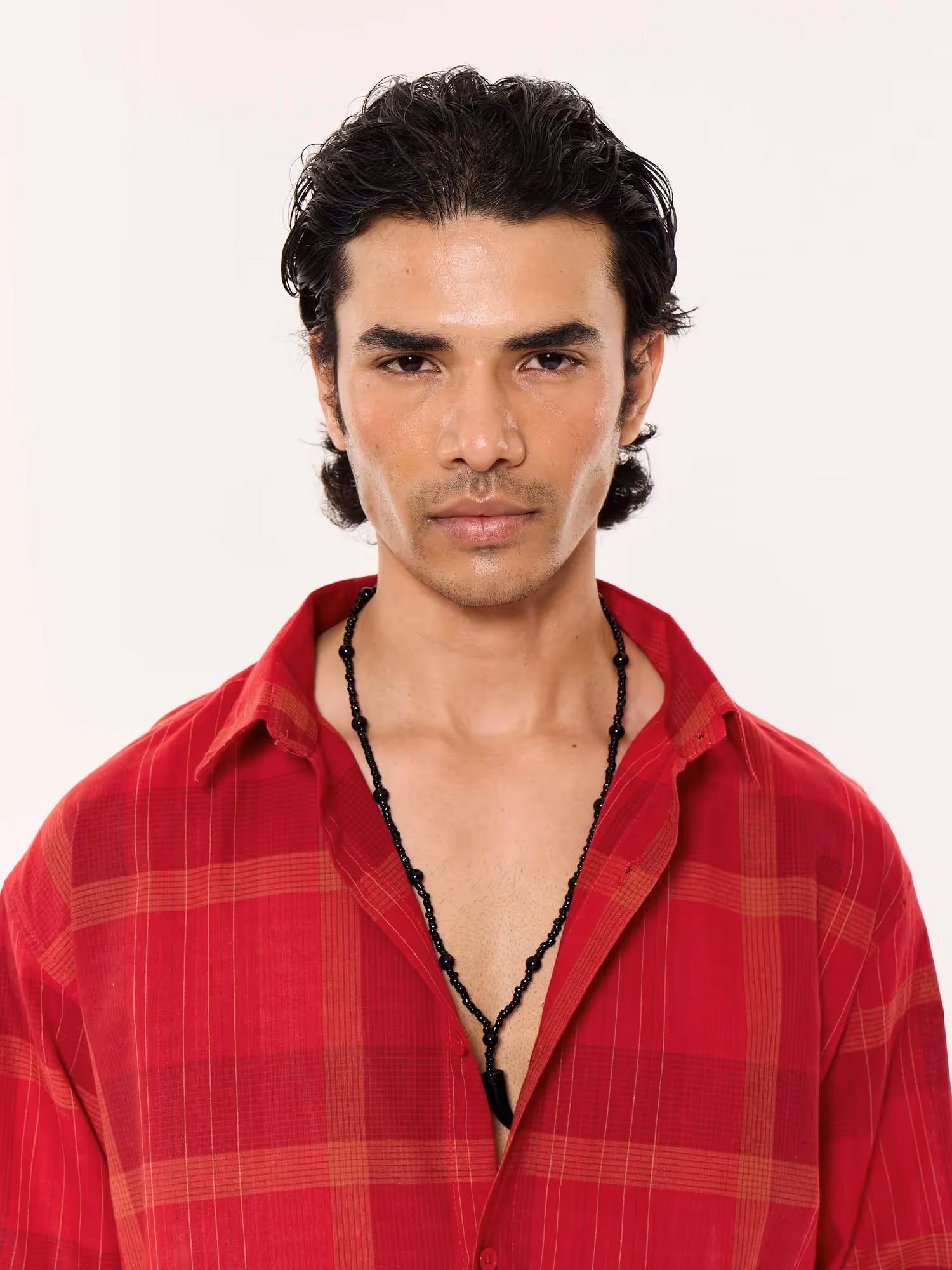 Deep Red Windowpane Cropped Shirt  image 8