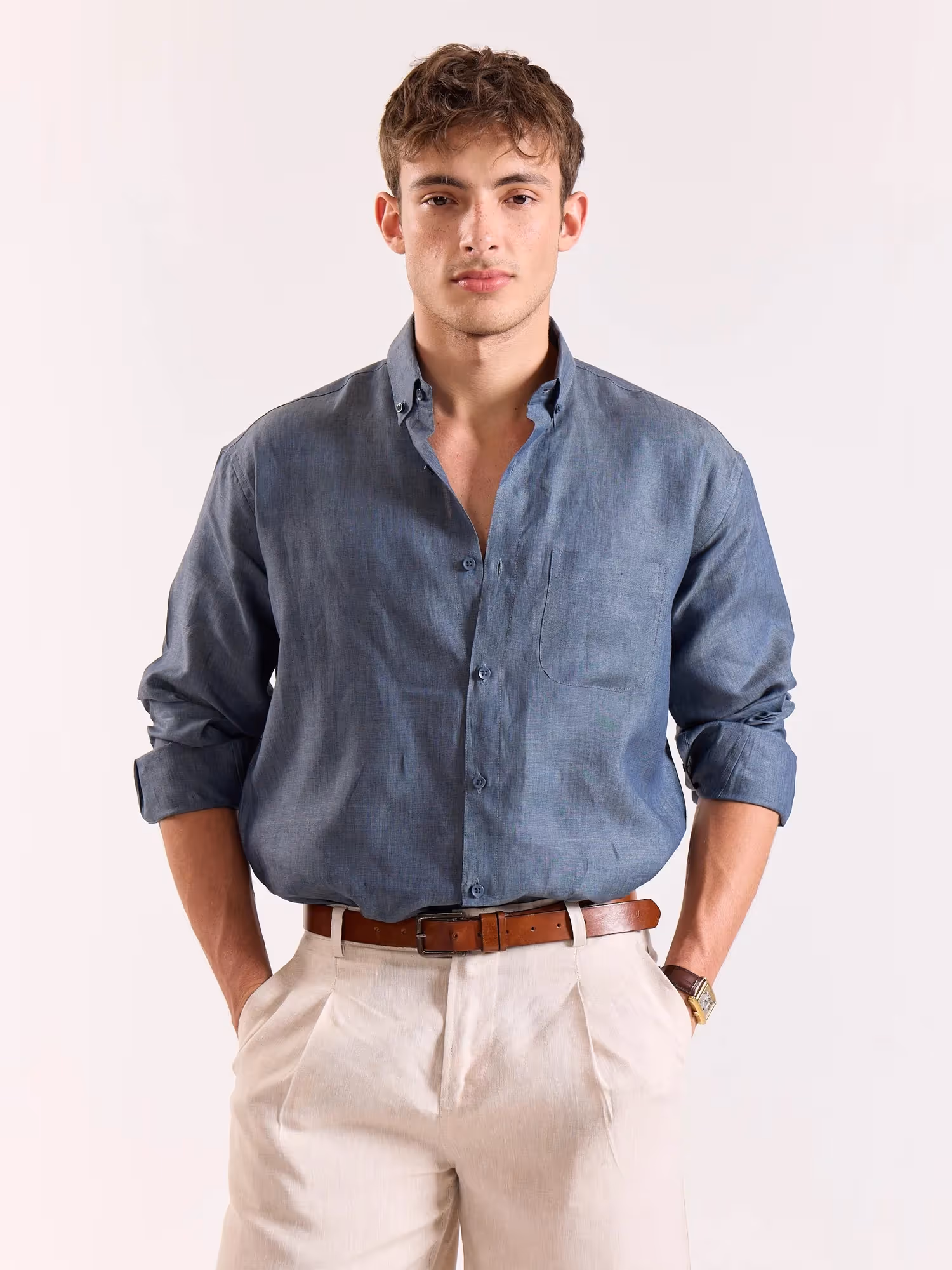 Denim Blue Chambray Irish Linen Shirt image 3
