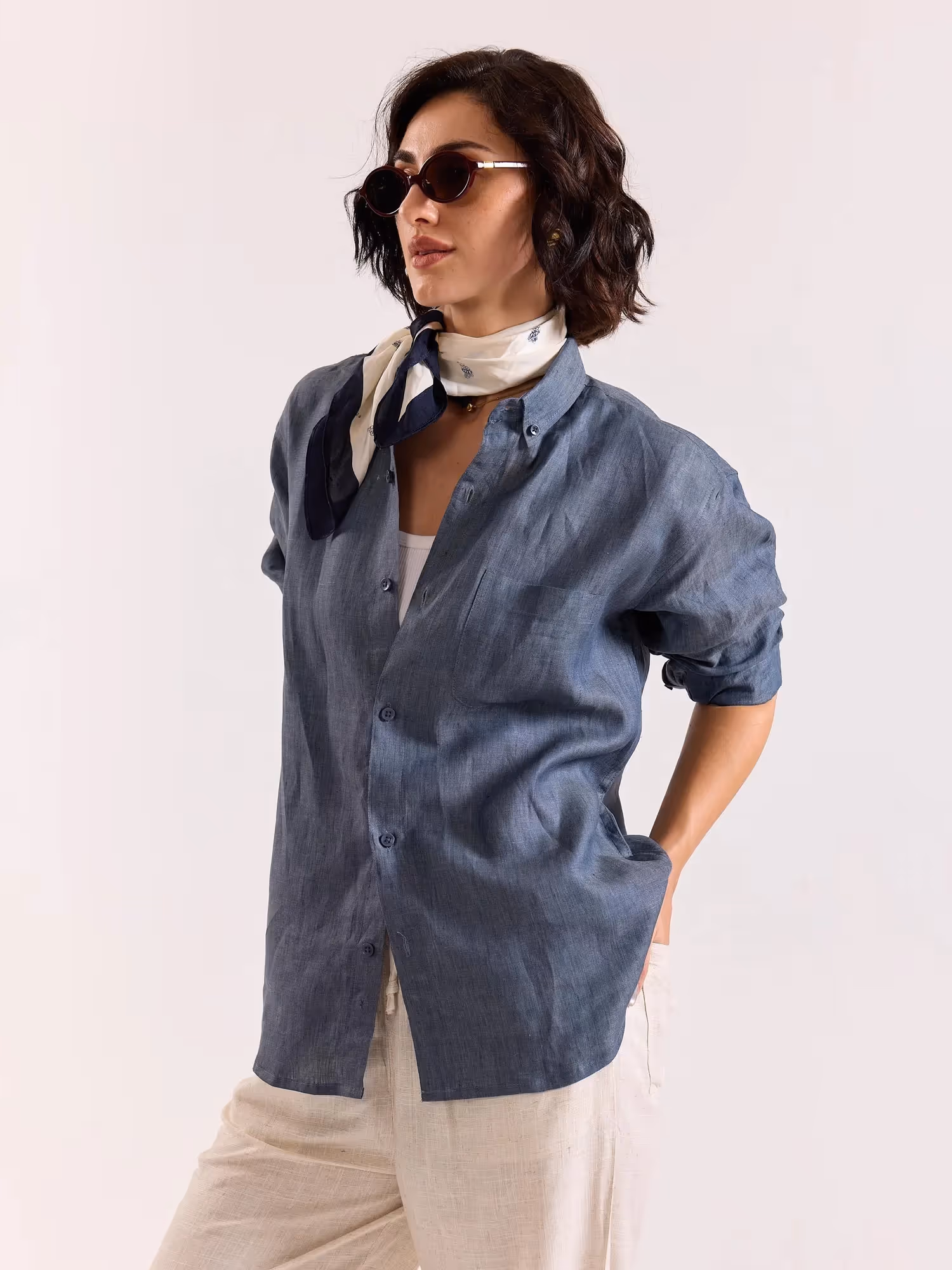 Denim Blue Chambray Irish Linen Shirt image 7