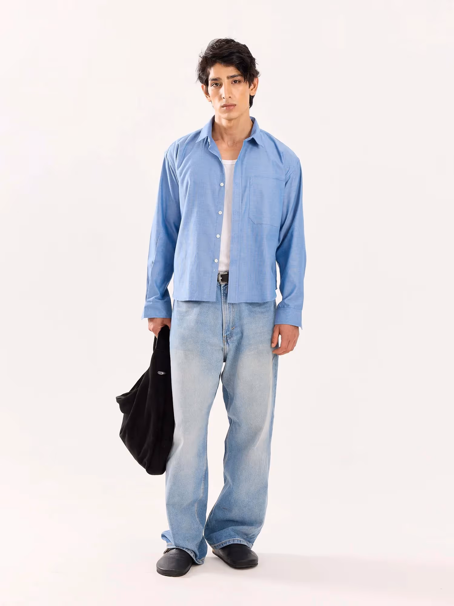 Denim Blue Oversized Cropped Shirt image 1