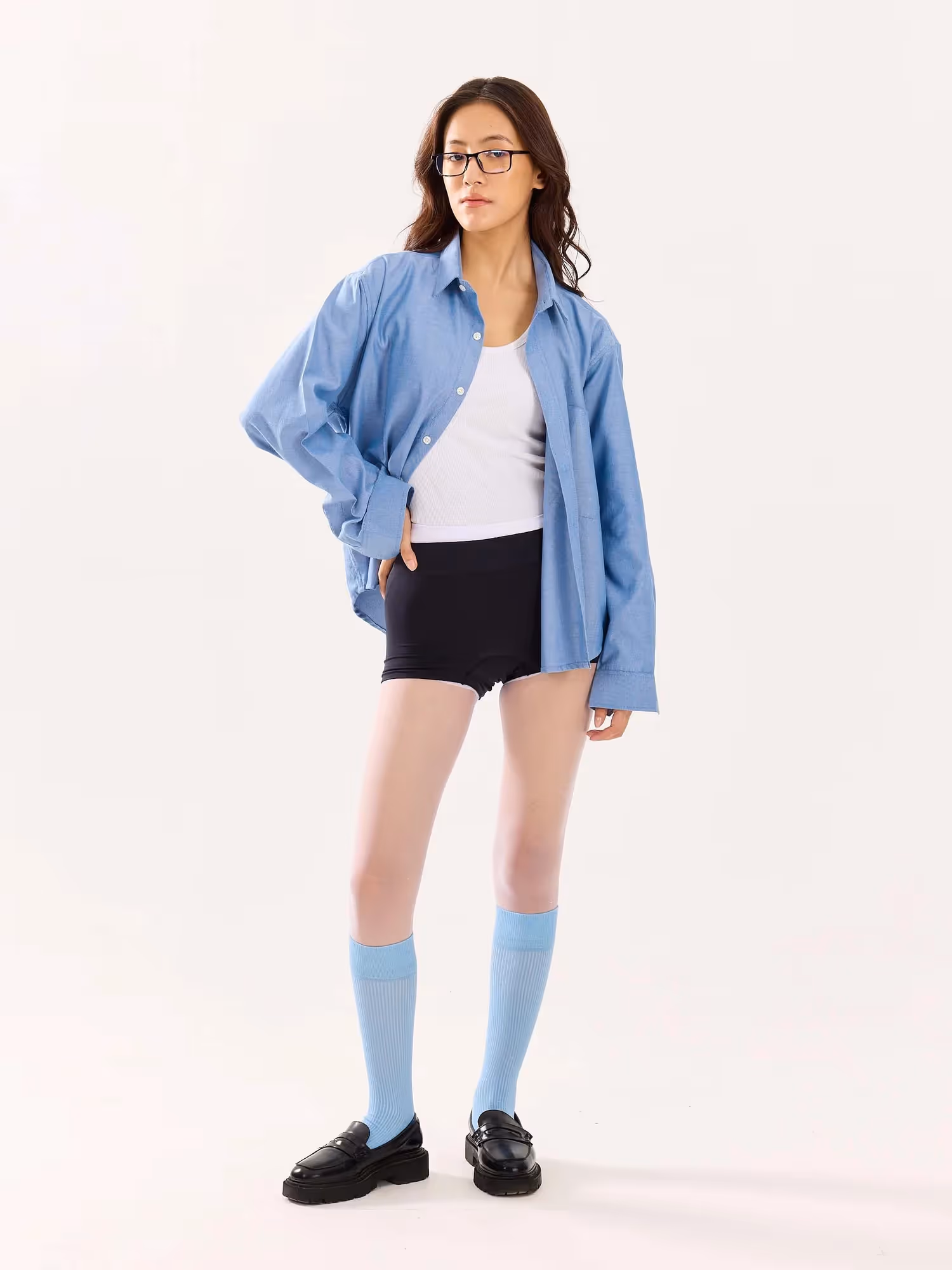 Denim Blue Oversized Cropped Shirt image 2
