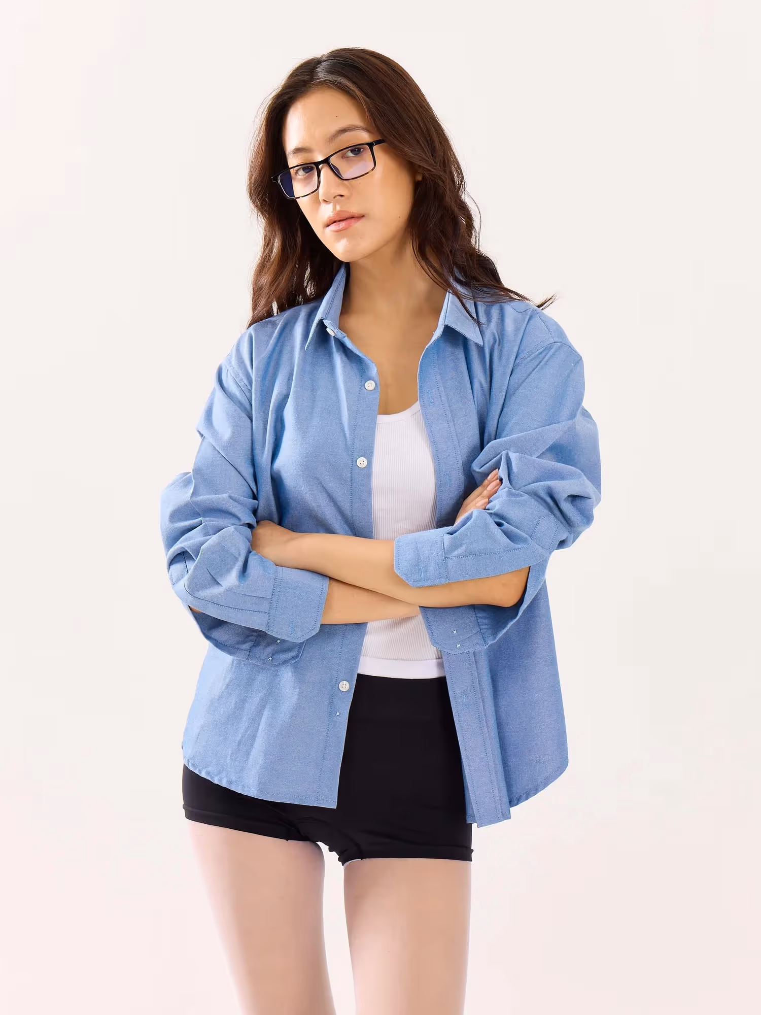 Denim Blue Oversized Cropped Shirt image 4