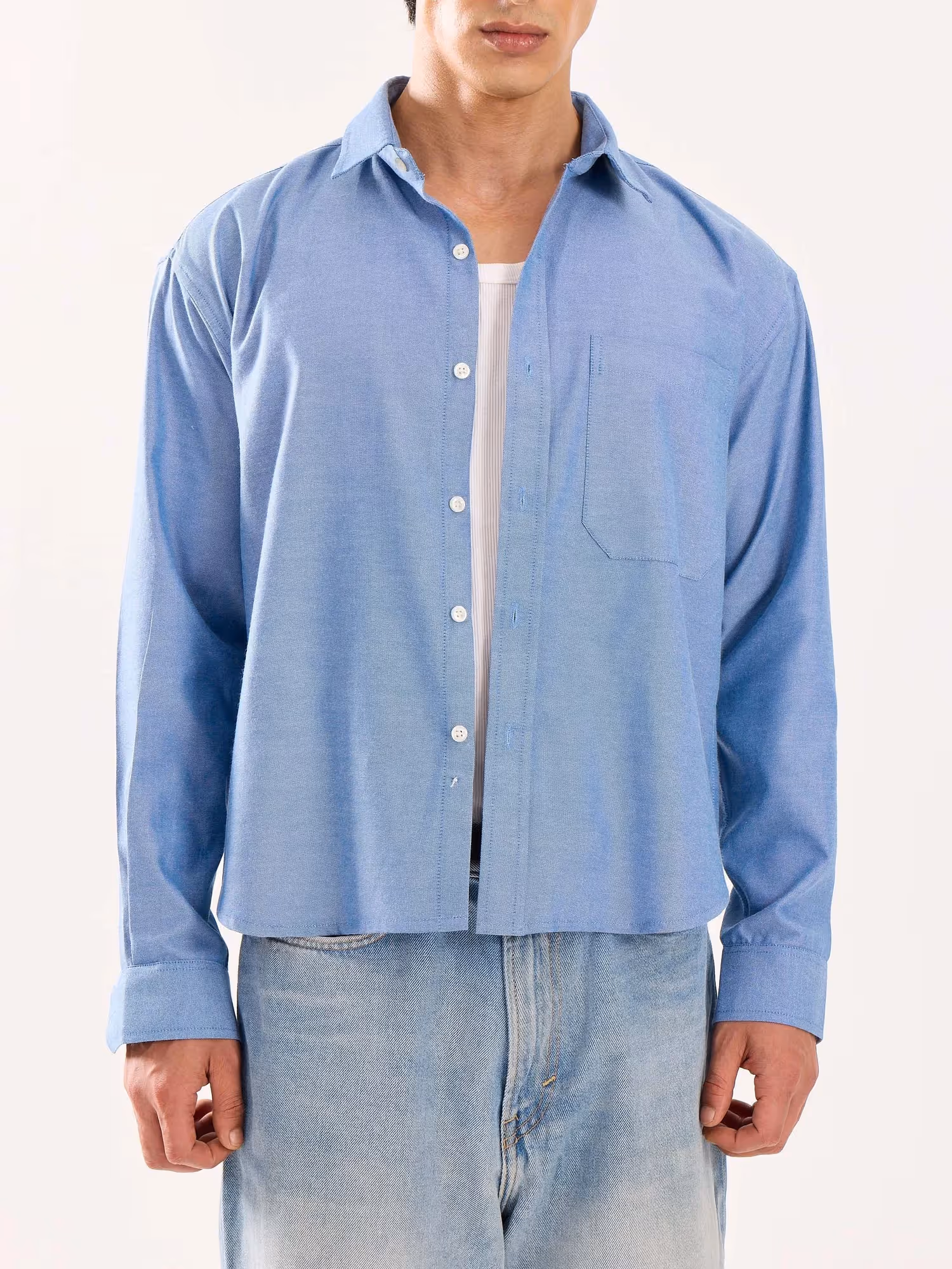 Denim Blue Oversized Cropped Shirt image 5