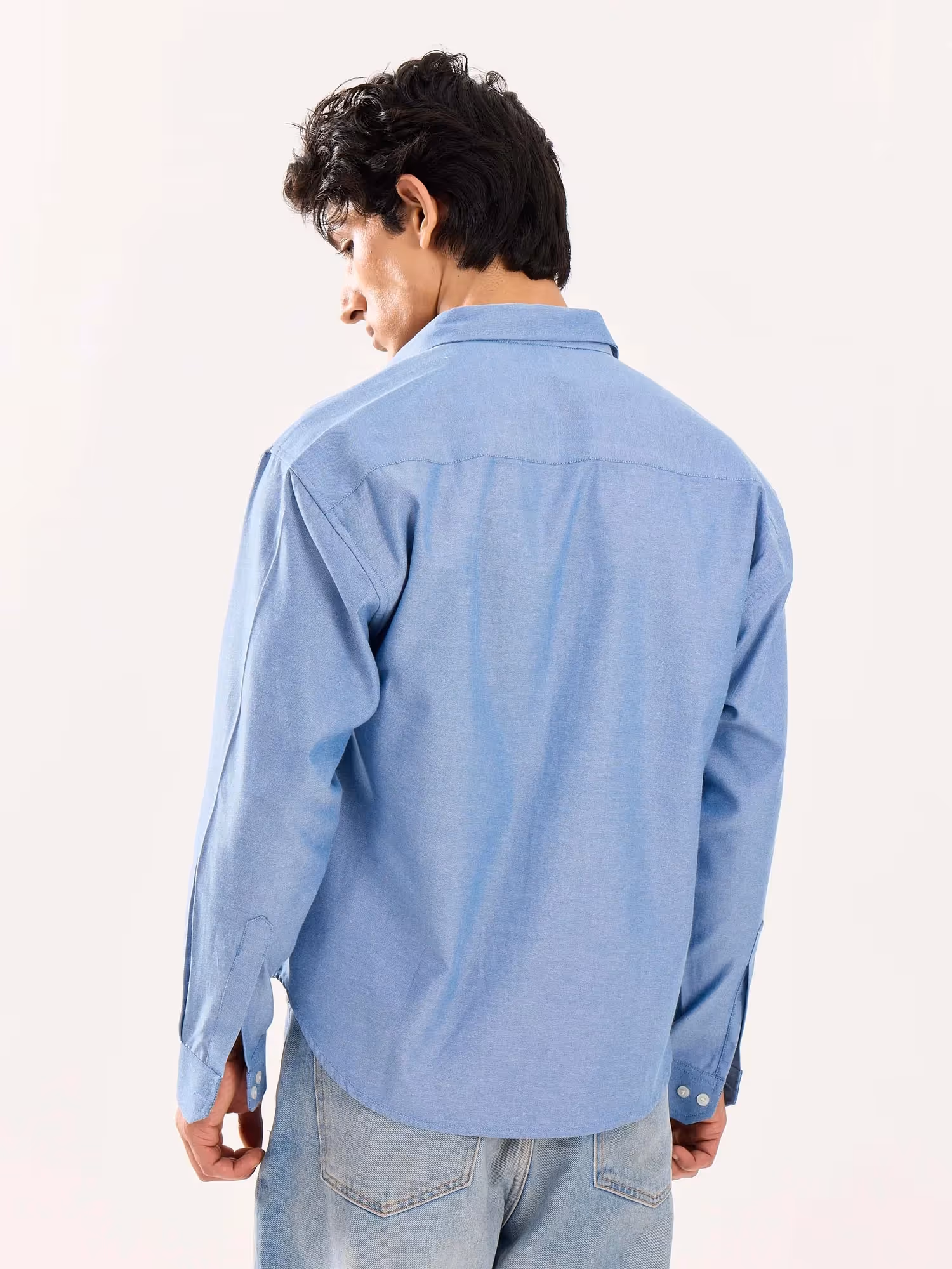 Denim Blue Oversized Cropped Shirt image 8