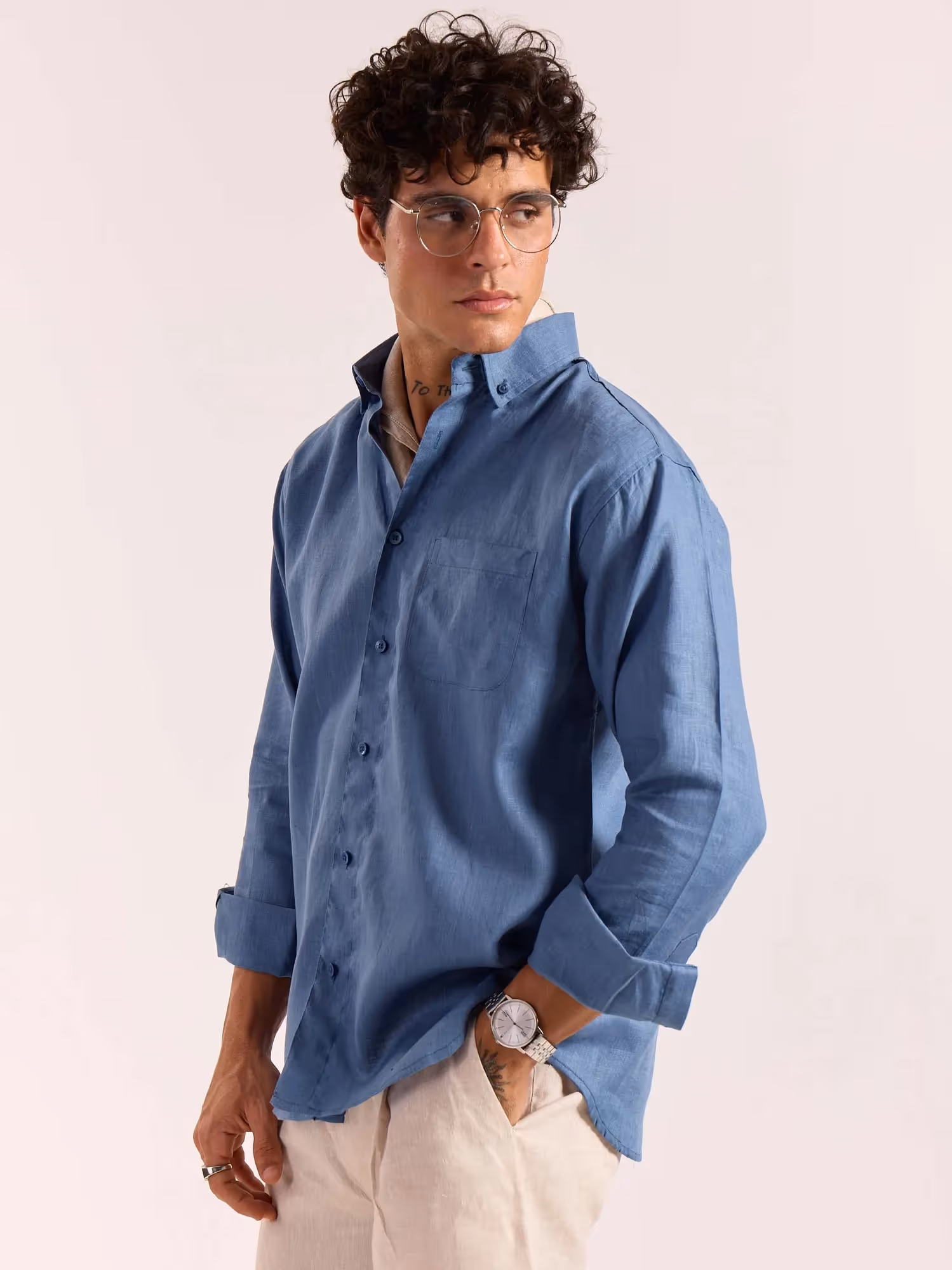 Dusty Blue 60s Lea Linen Shirt image 6