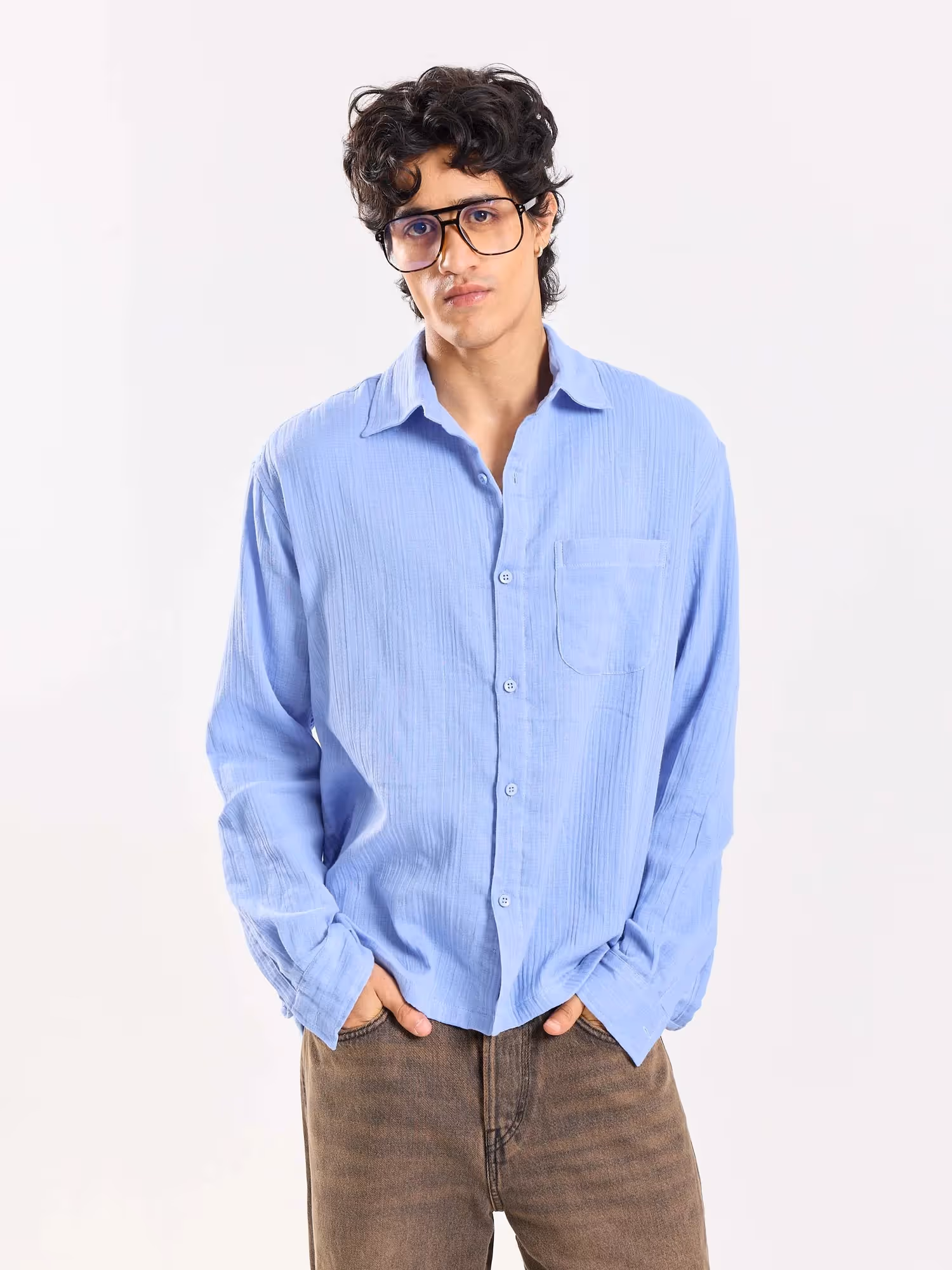 Dusty Blue Gauze Holiday Shirt image 2