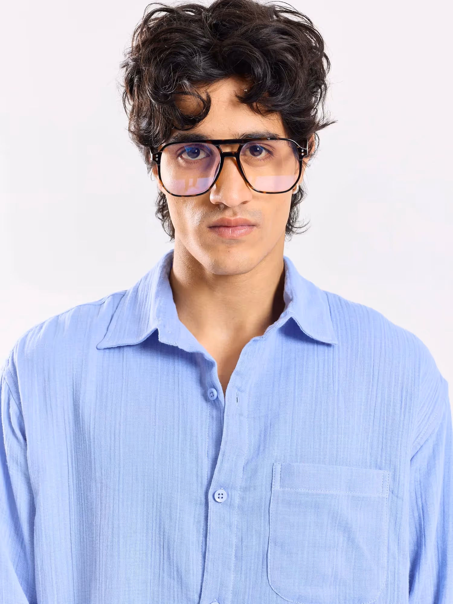 Dusty Blue Gauze Holiday Shirt image 3