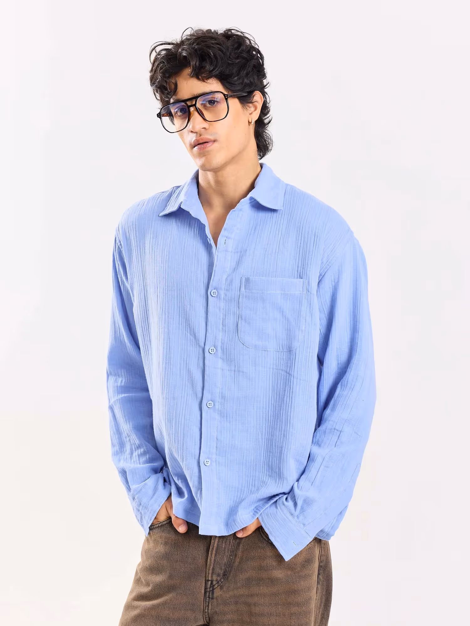 Dusty Blue Gauze Holiday Shirt image 4