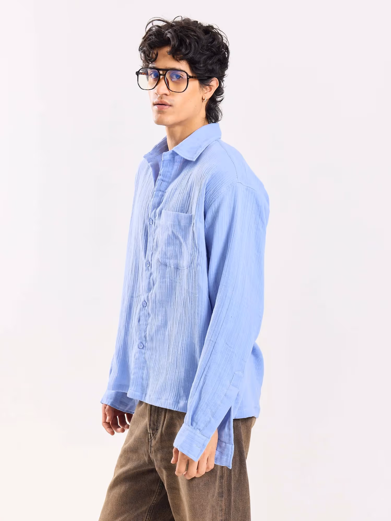 Dusty Blue Gauze Holiday Shirt image 5