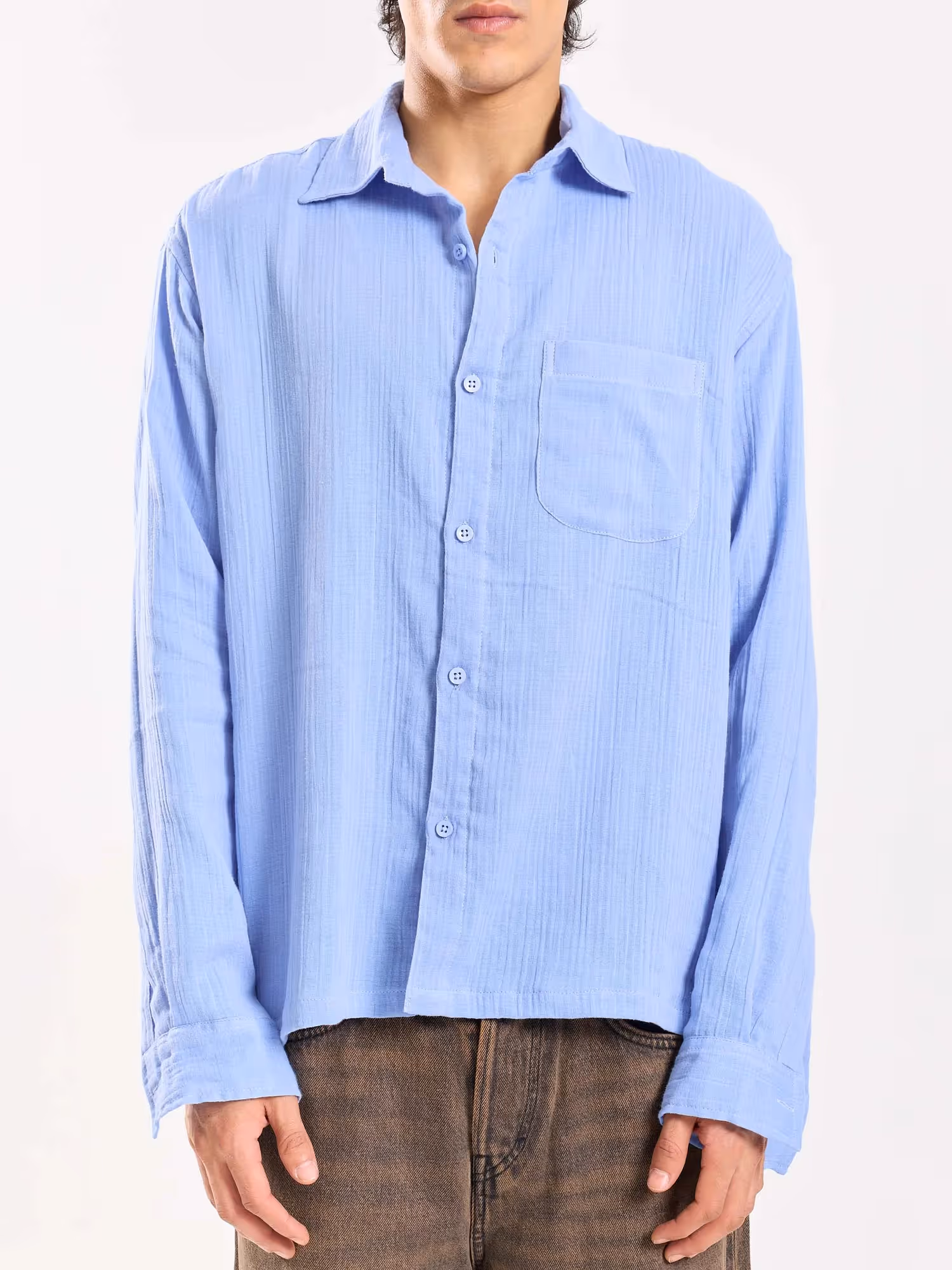 Dusty Blue Gauze Holiday Shirt image 6