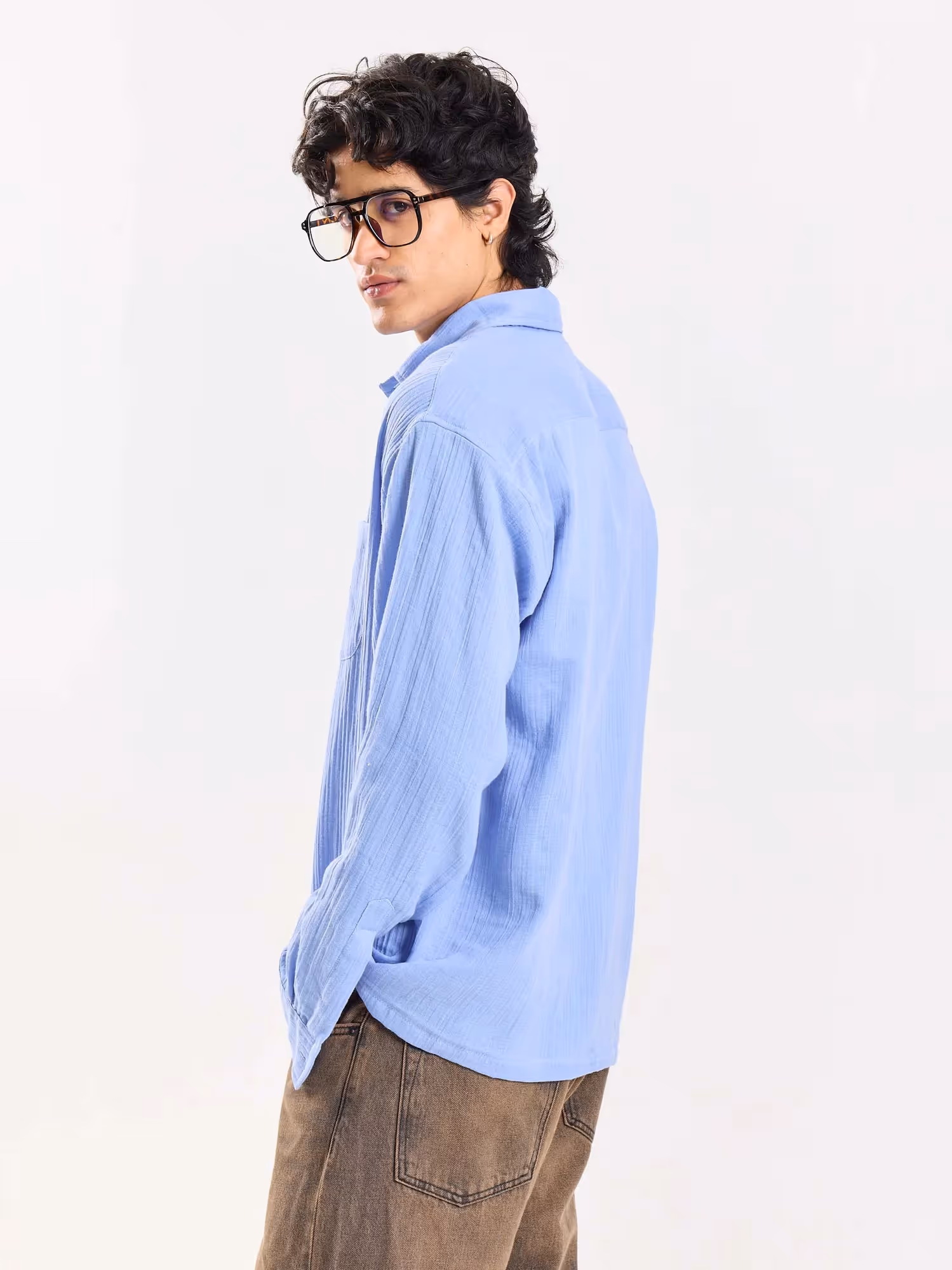 Dusty Blue Gauze Holiday Shirt image 7