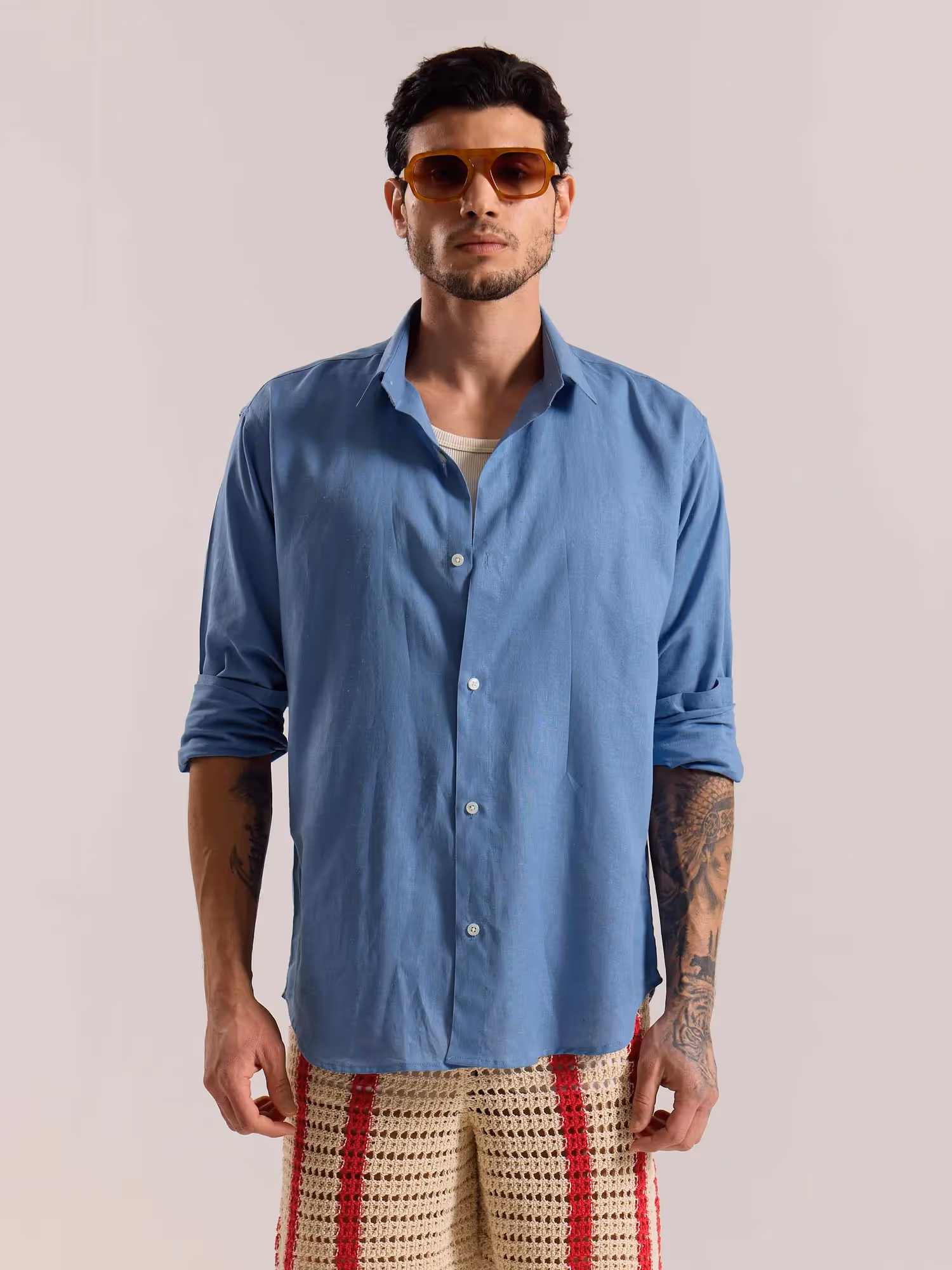 Dusty Blue Linen-blend Shirt image 3